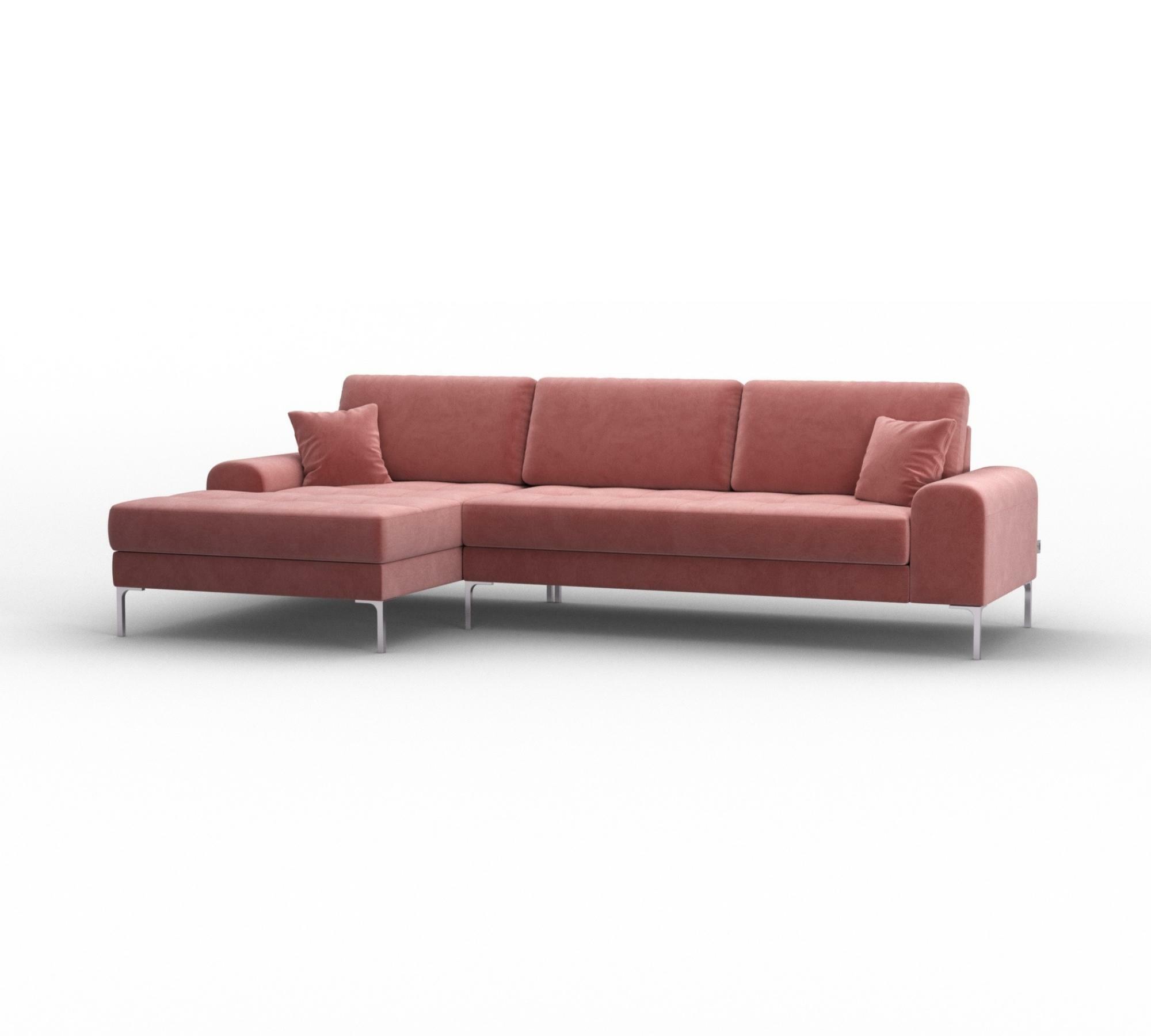 Ecksofa Rime mit Récamiere links Samt Rose 1
