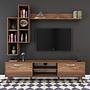 M16 TV cabinet set with wall shelves in walnut effect 3