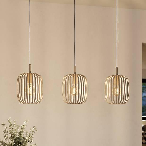 3-Flammig Pendelleuchte Romazzina Stahl Beige 0