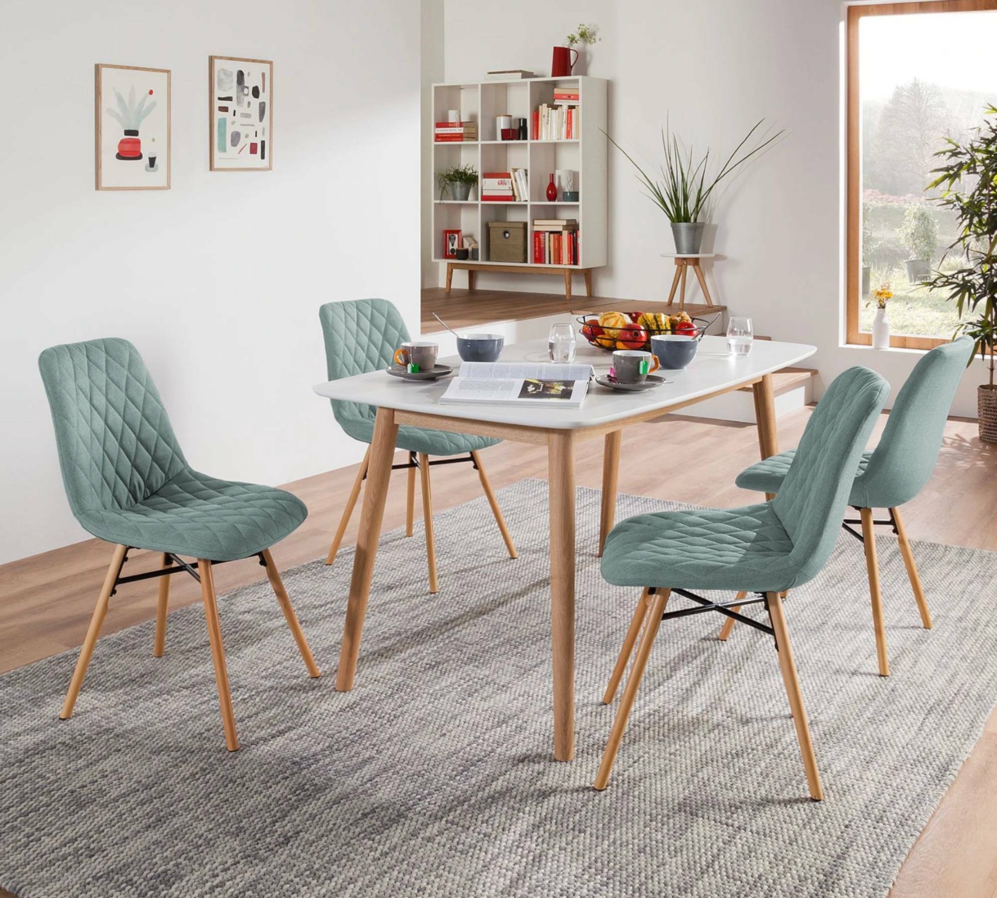 2x Upholstered chair, fabric, quilted, frame beech 5