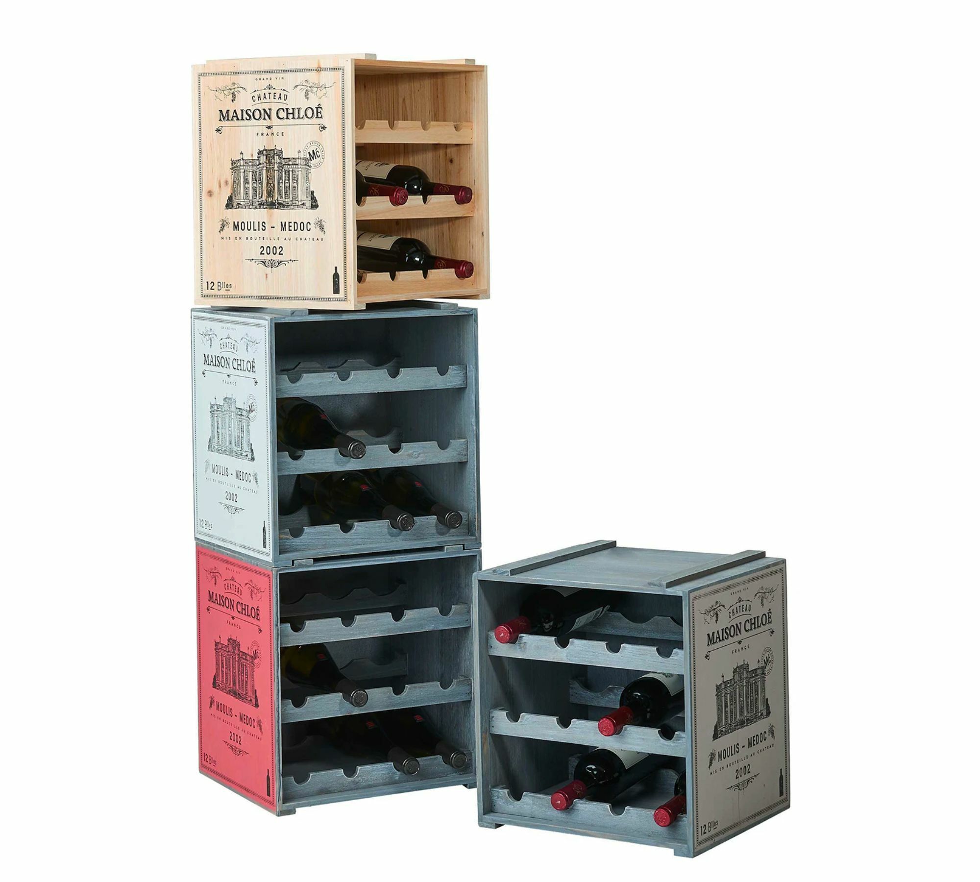 Weinregal für 12 Flaschen Tannenholz Taupe 7