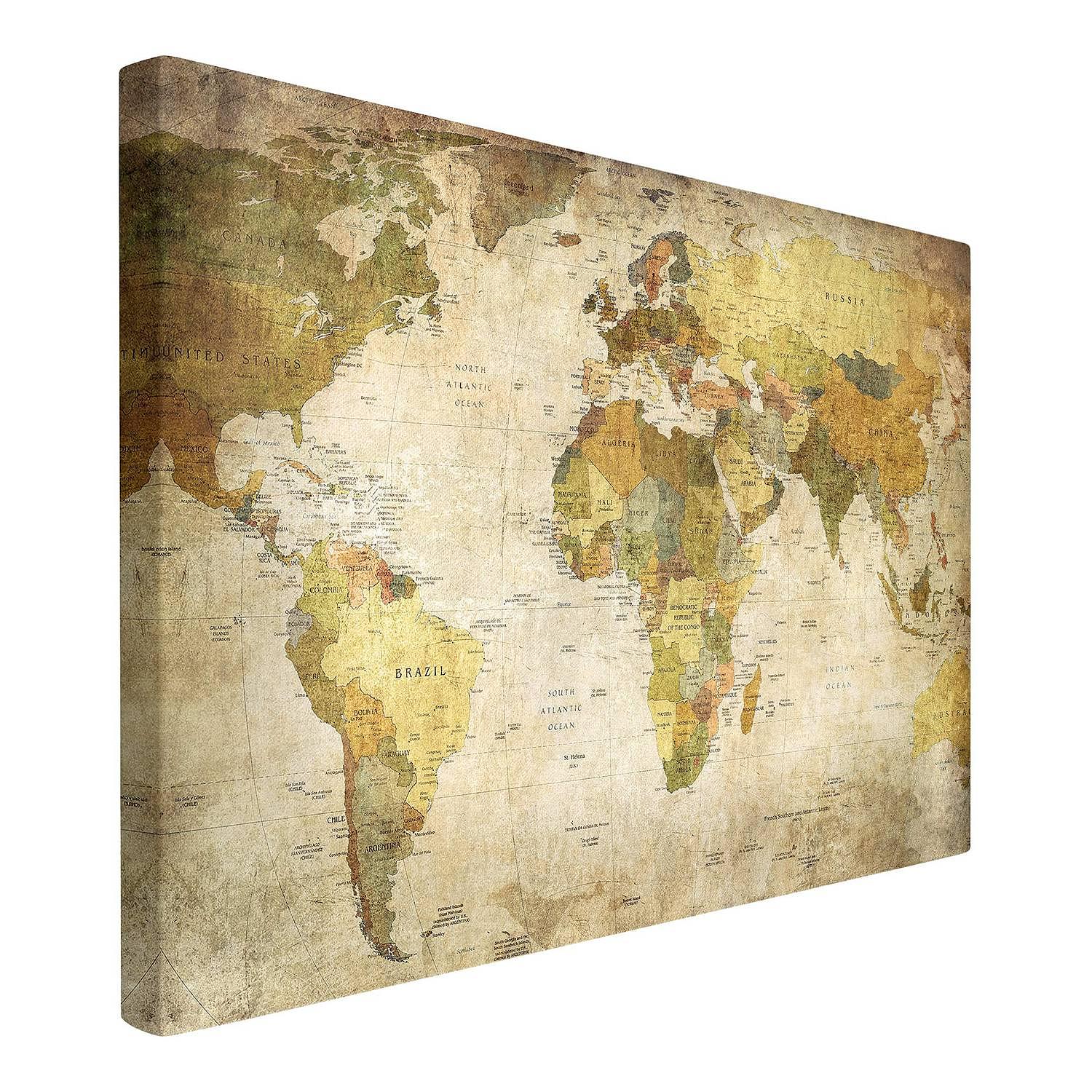 Picture world map canvas / spruce wood 90x60 cm 4