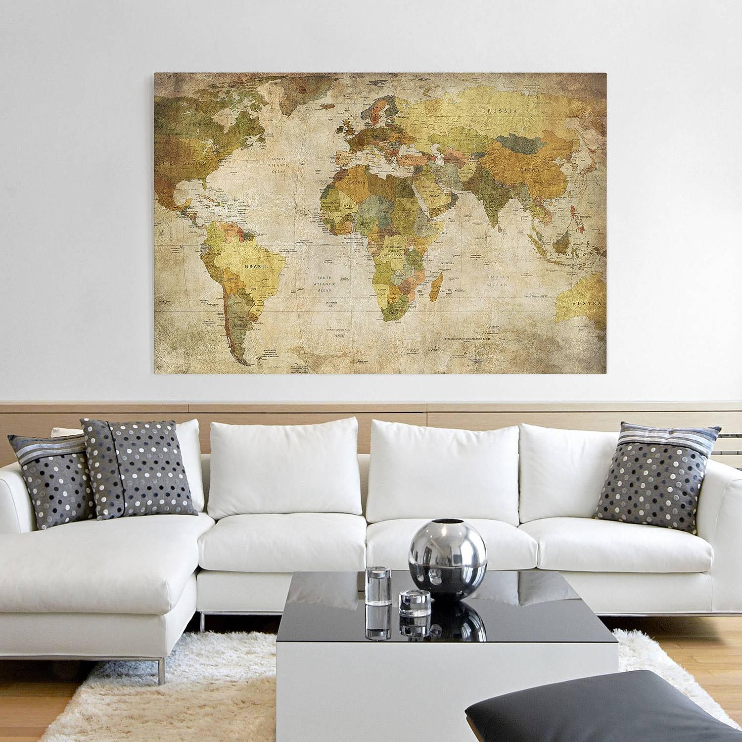 Picture world map canvas / spruce wood 90x60 cm 3