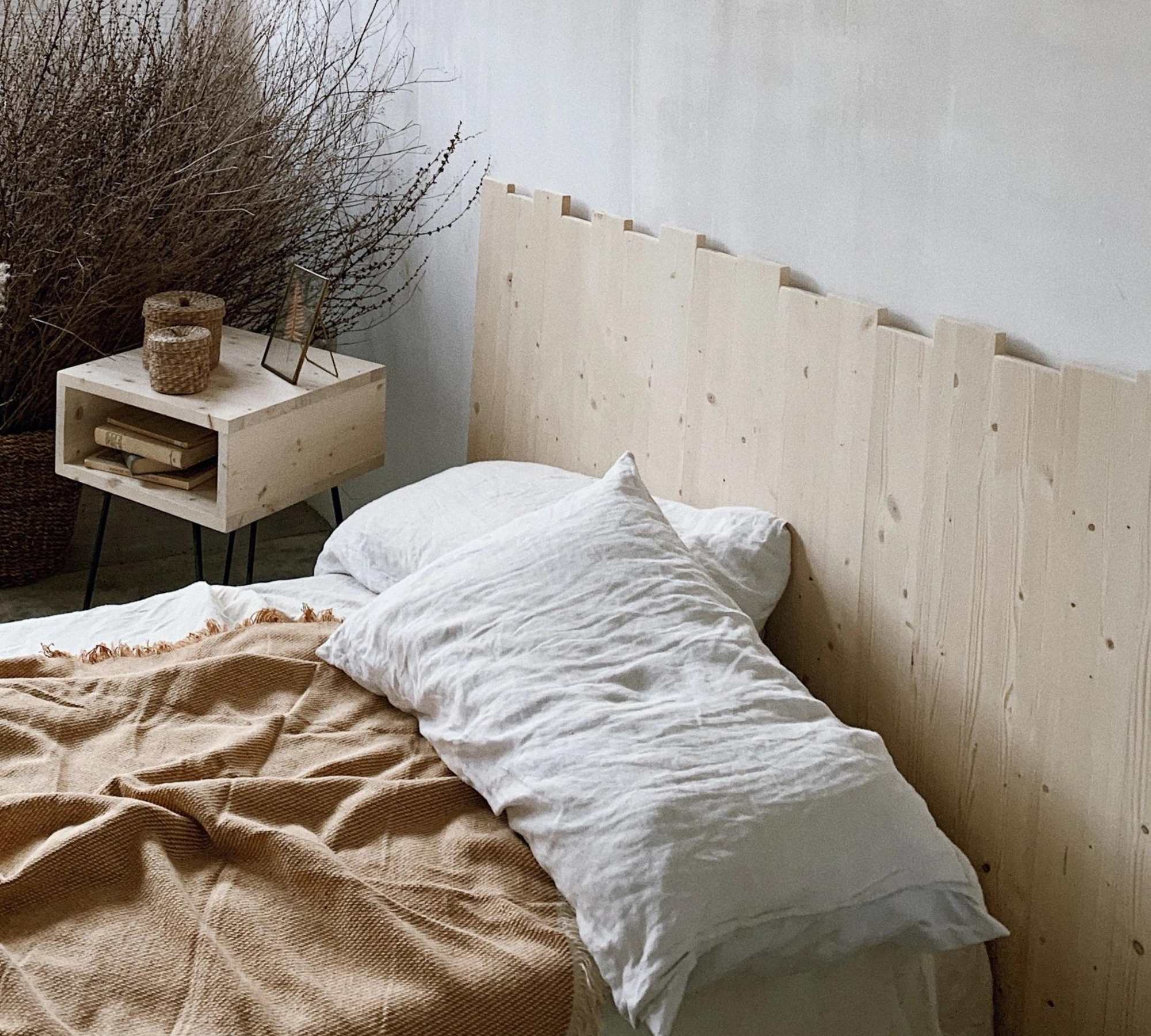 Massivholz-Bettkopfteil Unbehandelte Holzoptik 100cm 3