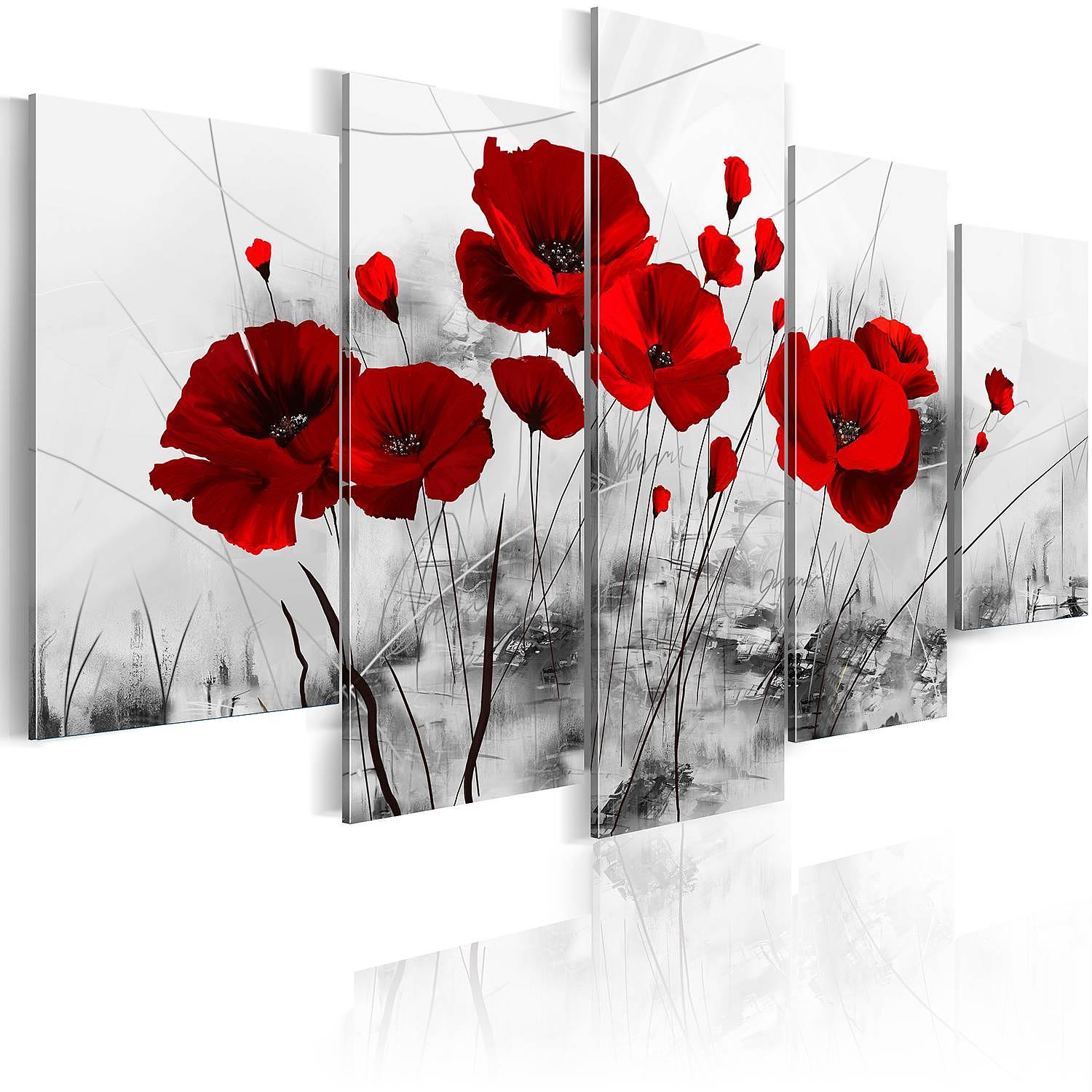 Wandbild Mohnblumen Leinwand Rot 200 x 100 cm 3