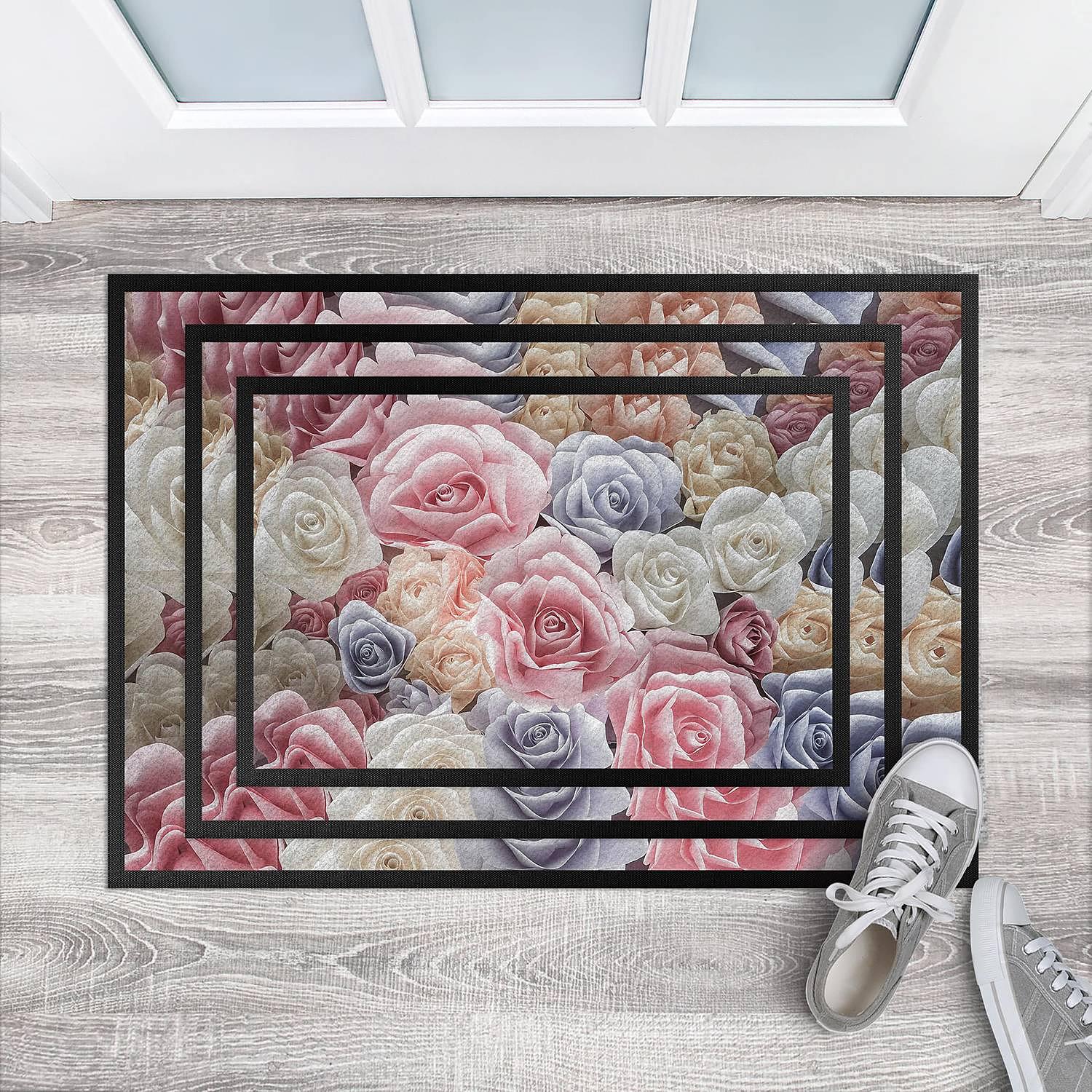 Fußmatte Pastell Paper Art Rosen Mehrfarbig 2