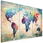 Colorful world map triptych canvas wall picture 1