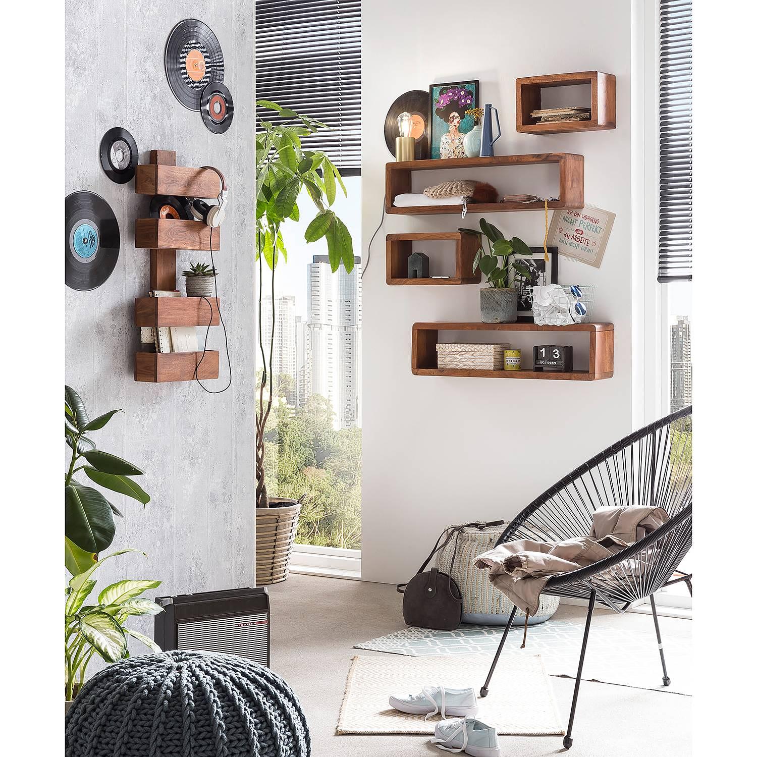 Wandregal Gibb Massivholz Braun 2