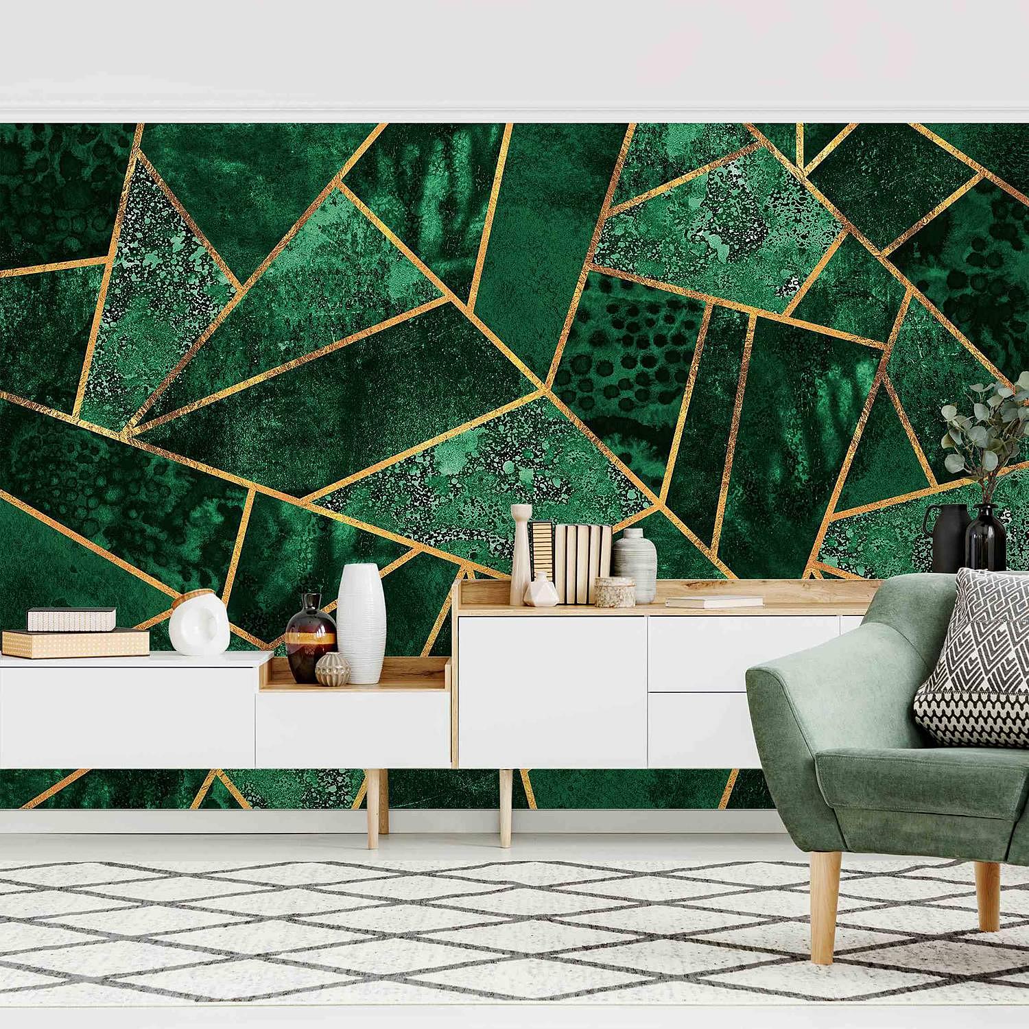 Non-woven wallpaper Dark Emerald with Gold non-woven wallpaper Green 3
