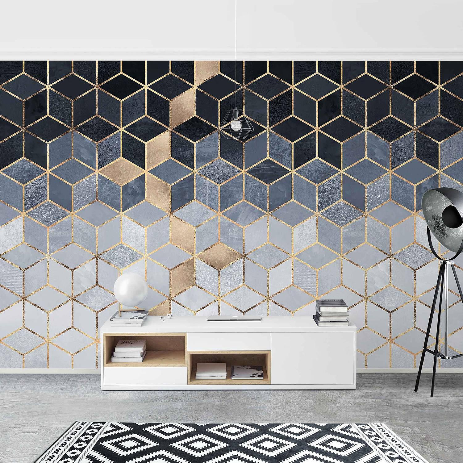 Wallpaper Golden Geometry Blue/White 4