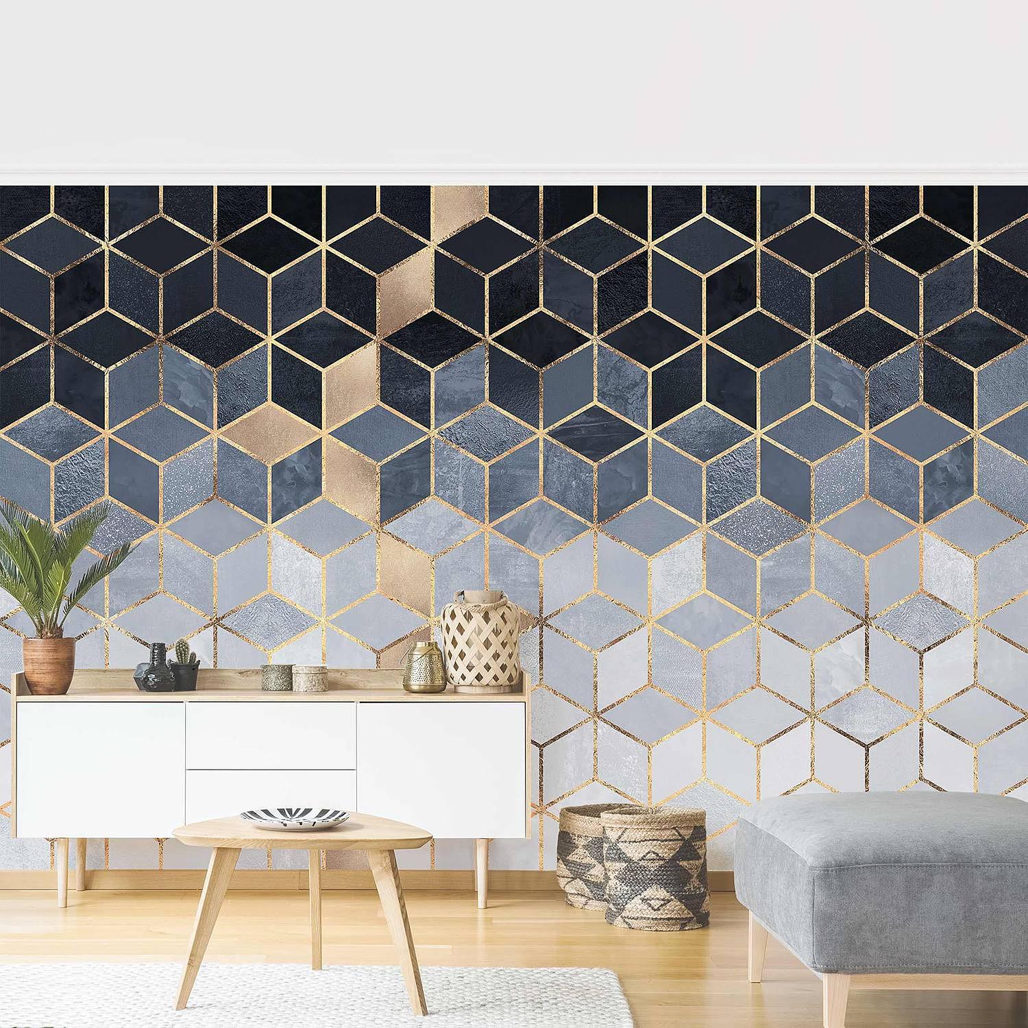 Golden Geometry Non-woven Wallpaper Turquoise/Pink 2