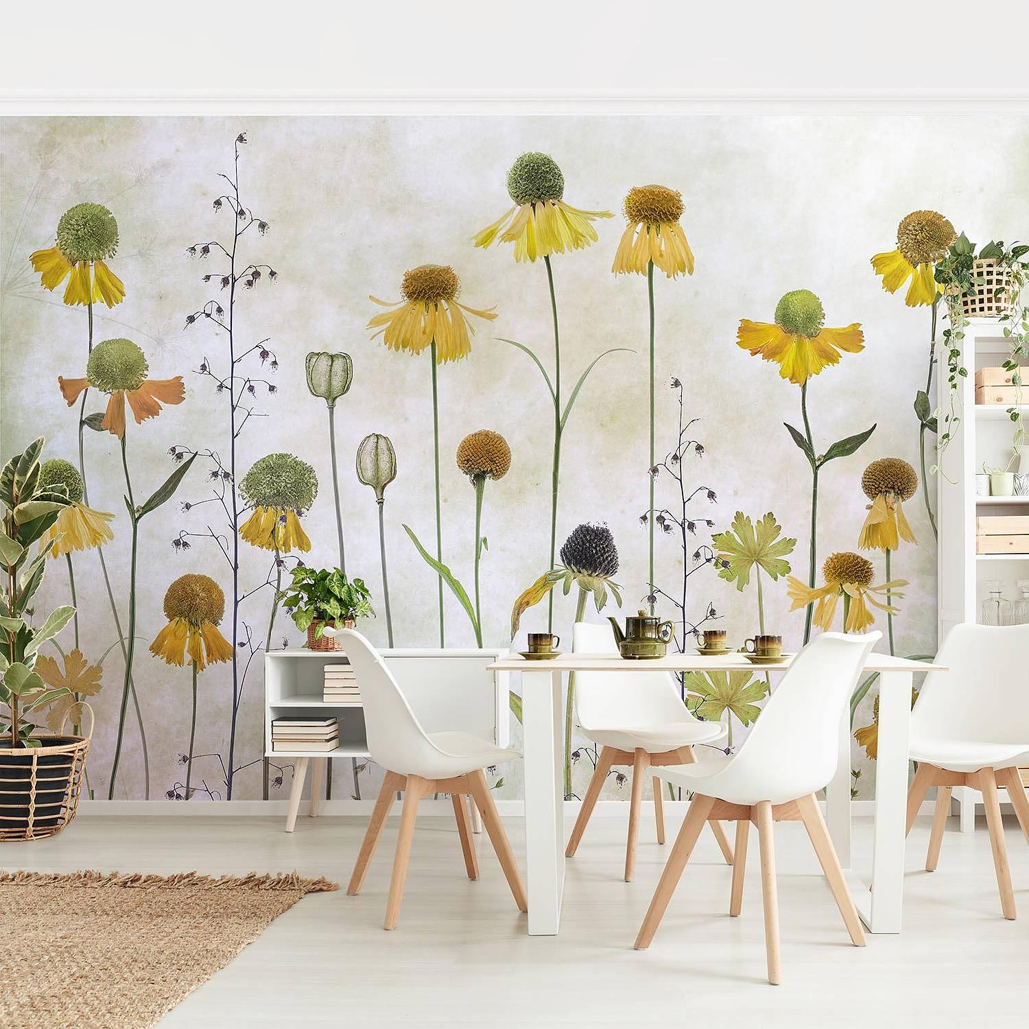 Non-woven wallpaper Delicate Helenium Flowers Beige 2