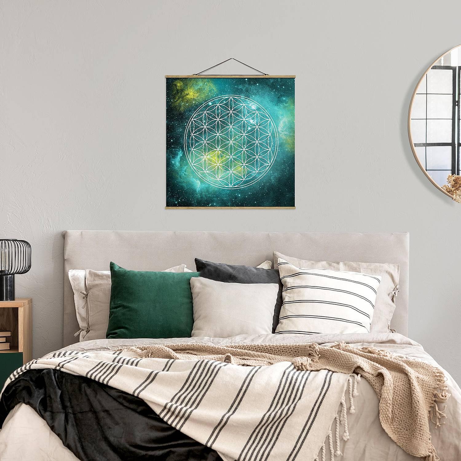Fabric Picture Flower of Life Textile; Blue Solid Wood 3
