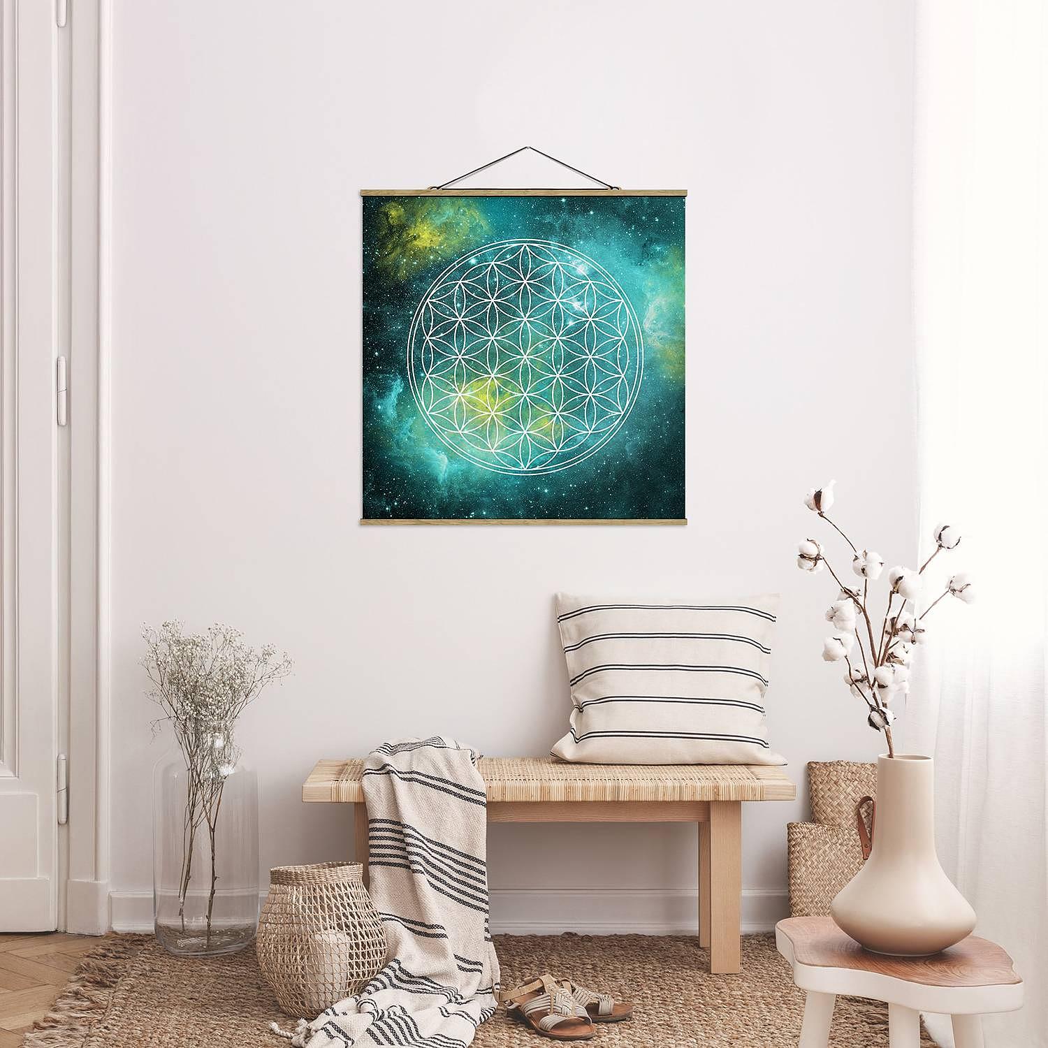 Fabric Picture Flower of Life Textile; Blue Solid Wood 4