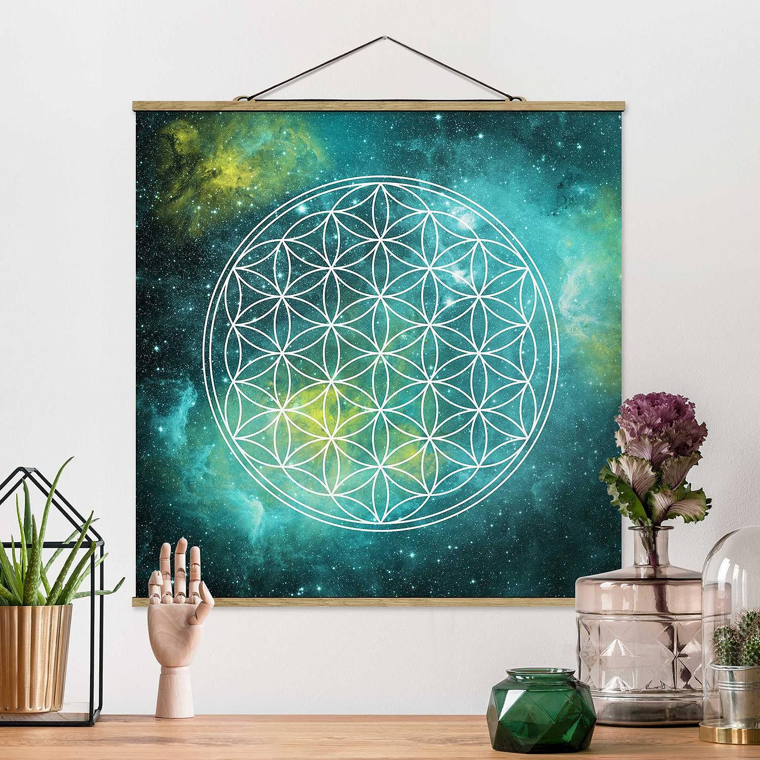 Fabric Picture Flower of Life Textile; Blue Solid Wood 2