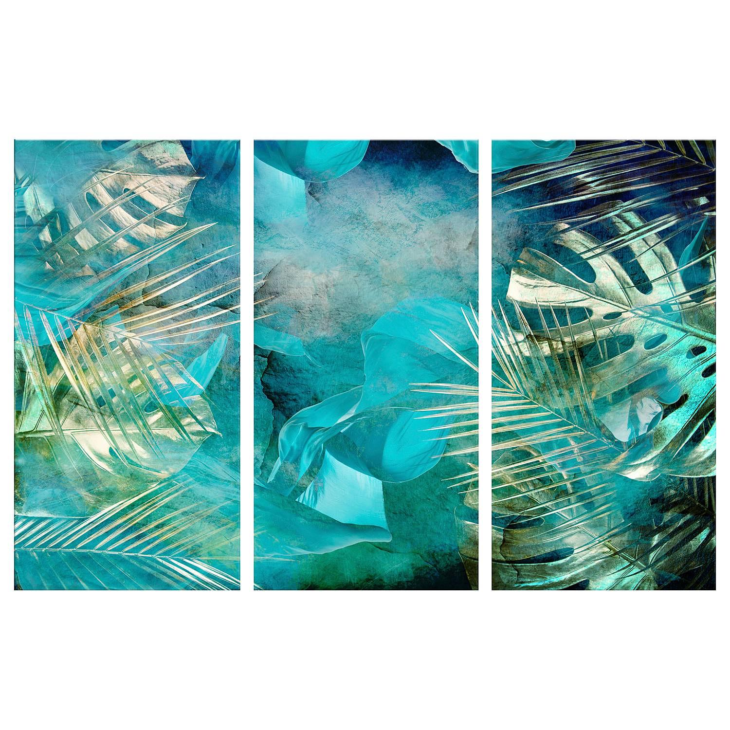 Wall art Turquoise & Gold Wood material & Linen 1