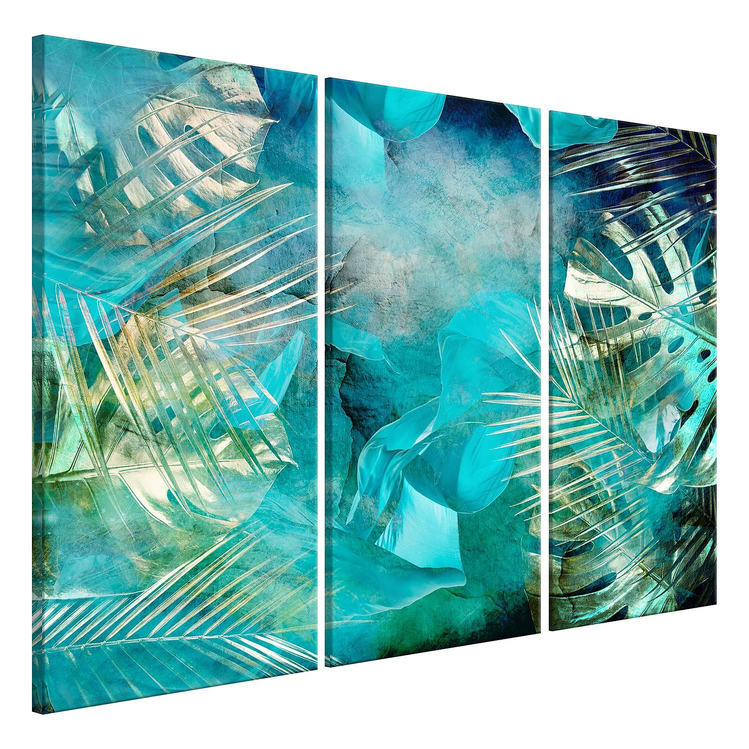 Wall art Turquoise & Gold Wood material & Linen 3