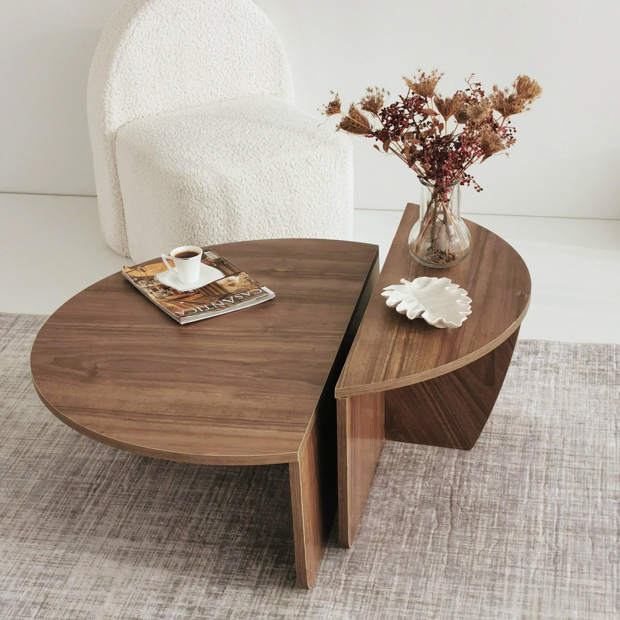 2x Podium Coffee Table Walnut Brown 3