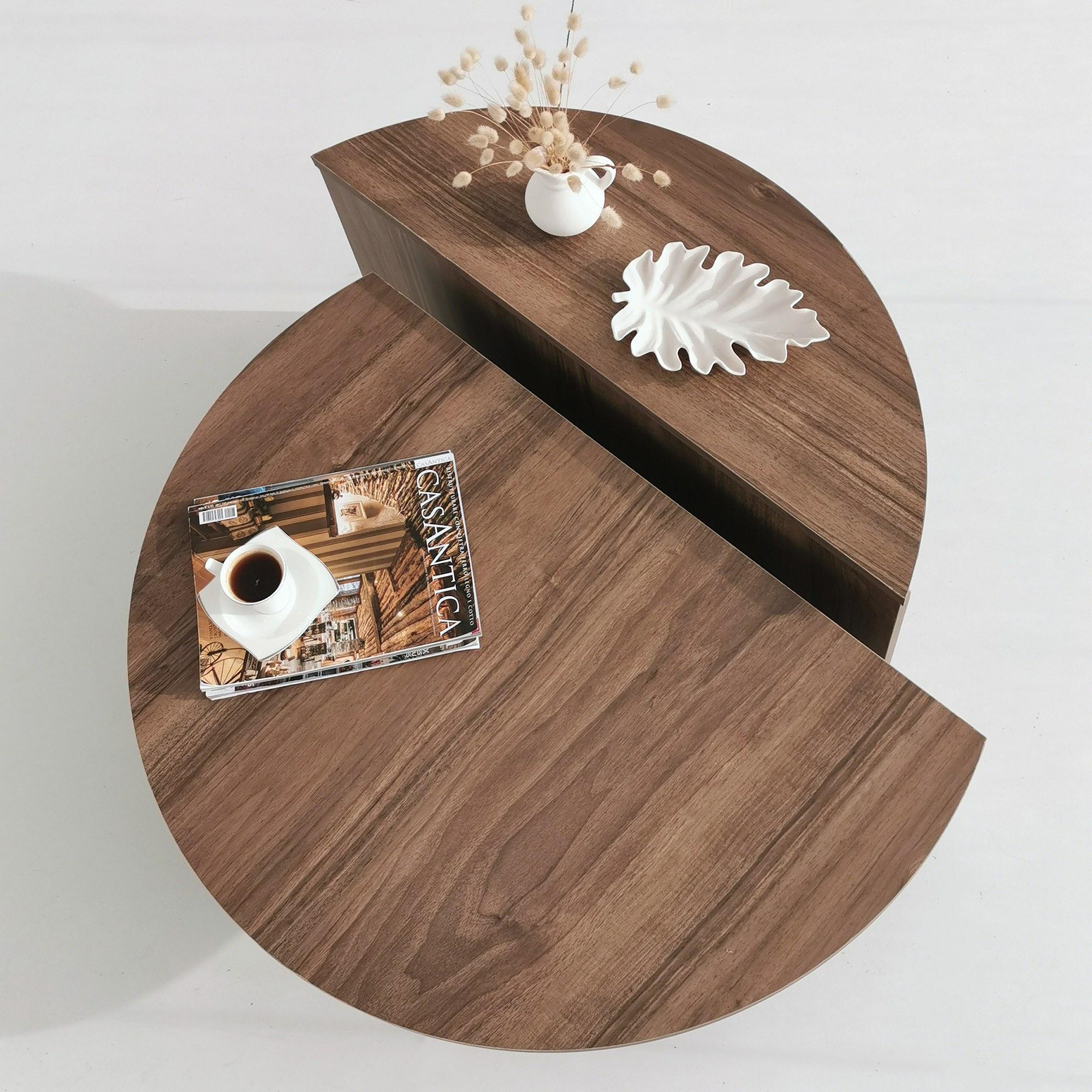 2x Podium Coffee Table Walnut Brown 5