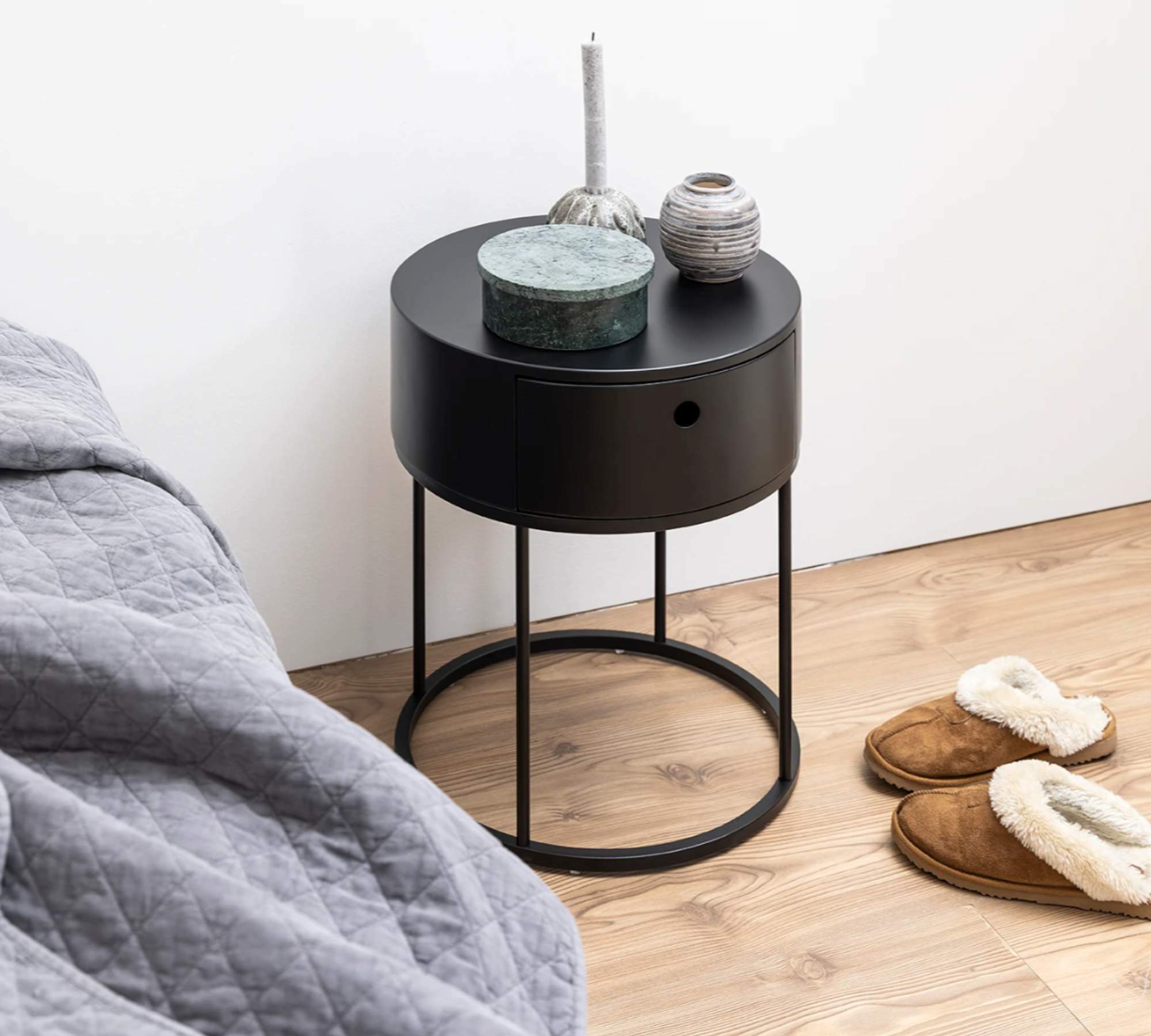 Nightstand Wood Metal Matte Black 0
