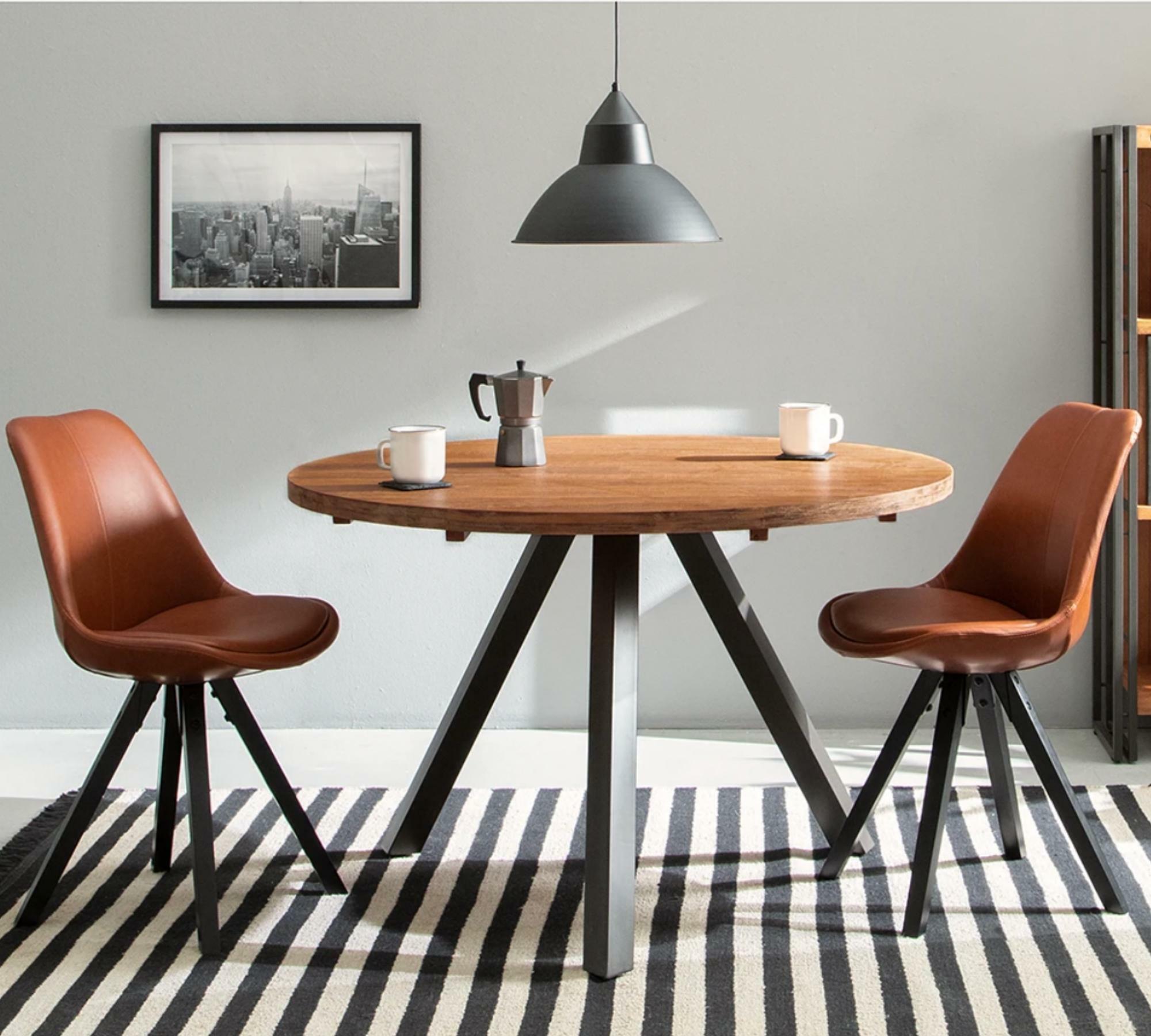 2x Upholstered Chair Faux Leather Brown Telescopic Legs Black 0