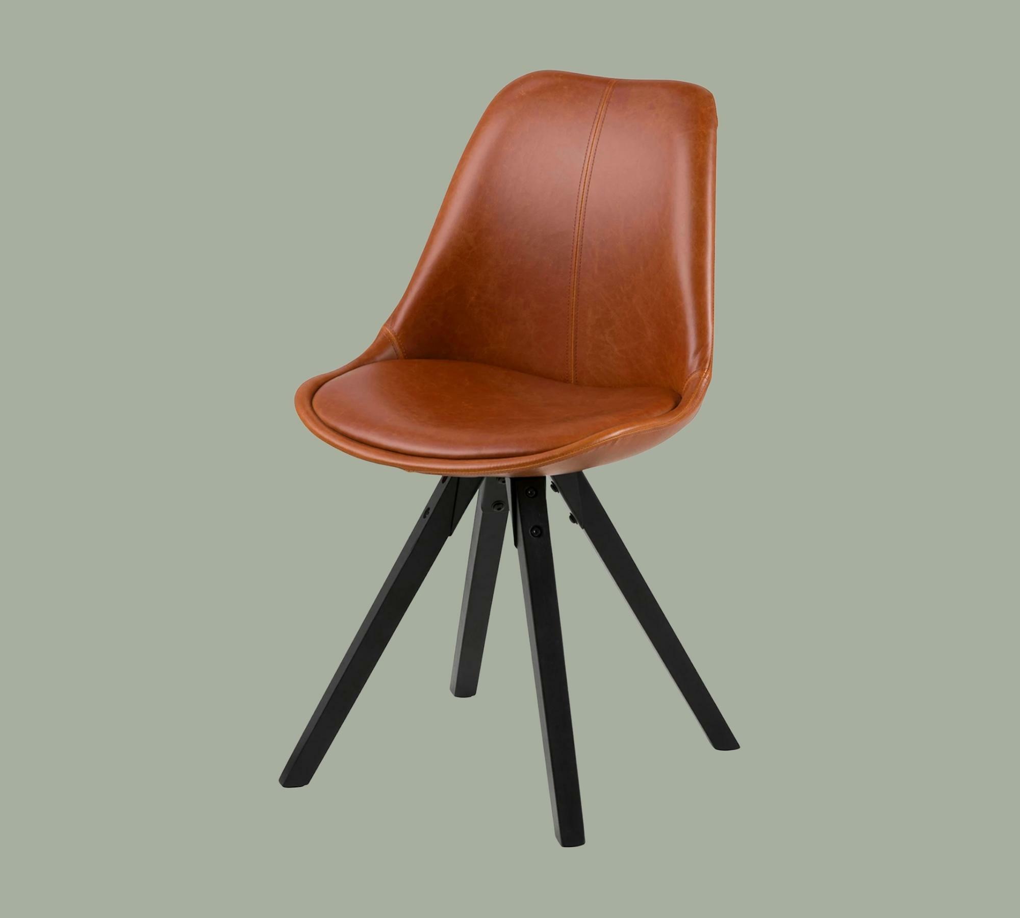 2x Upholstered Chair Faux Leather Brown Telescopic Legs Black 2