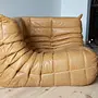 Togo Sectional Sofa Pull-Up Leather Camel Brown 6