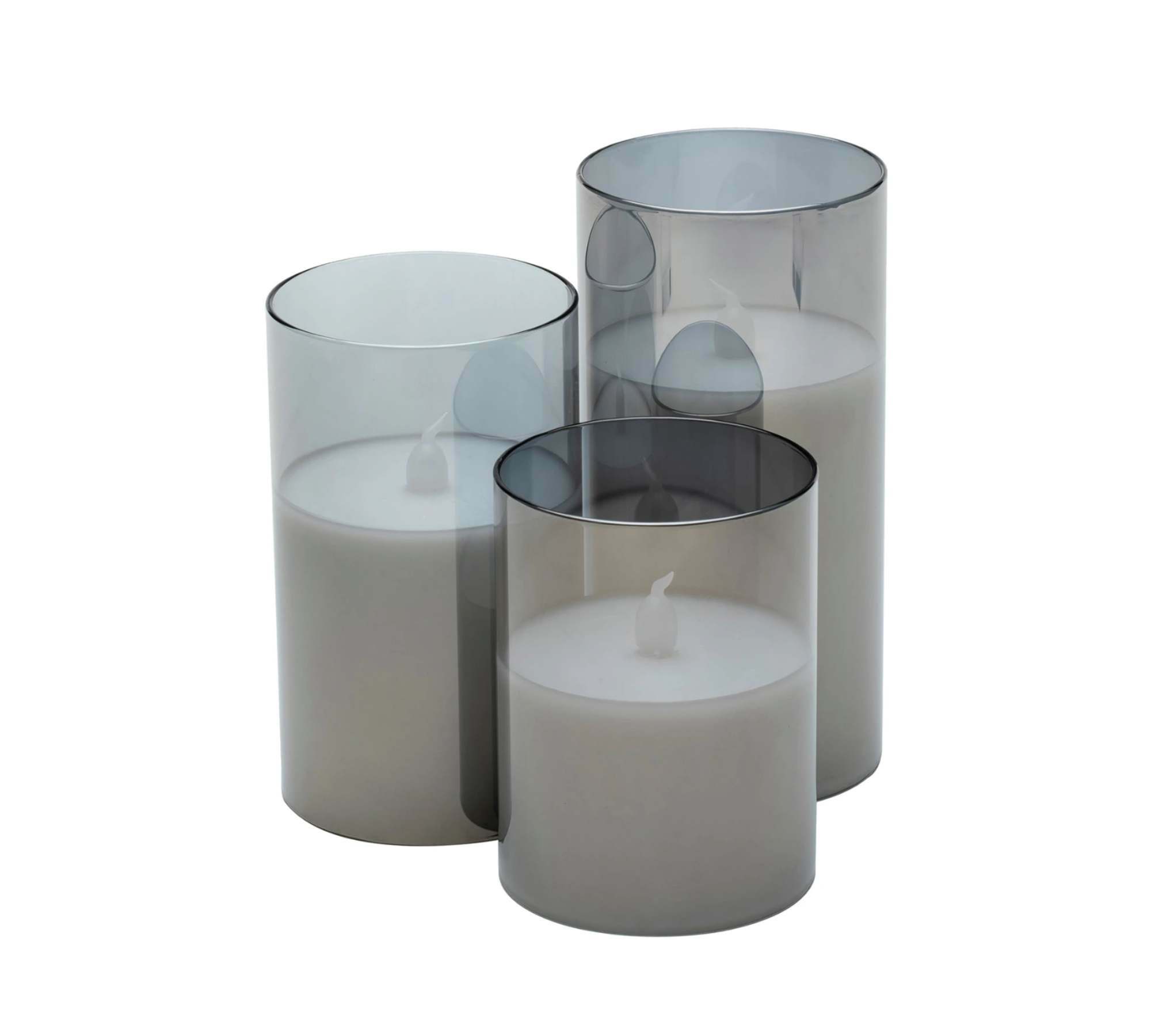3x LED Candle Clear Glass Natural Fiber 1