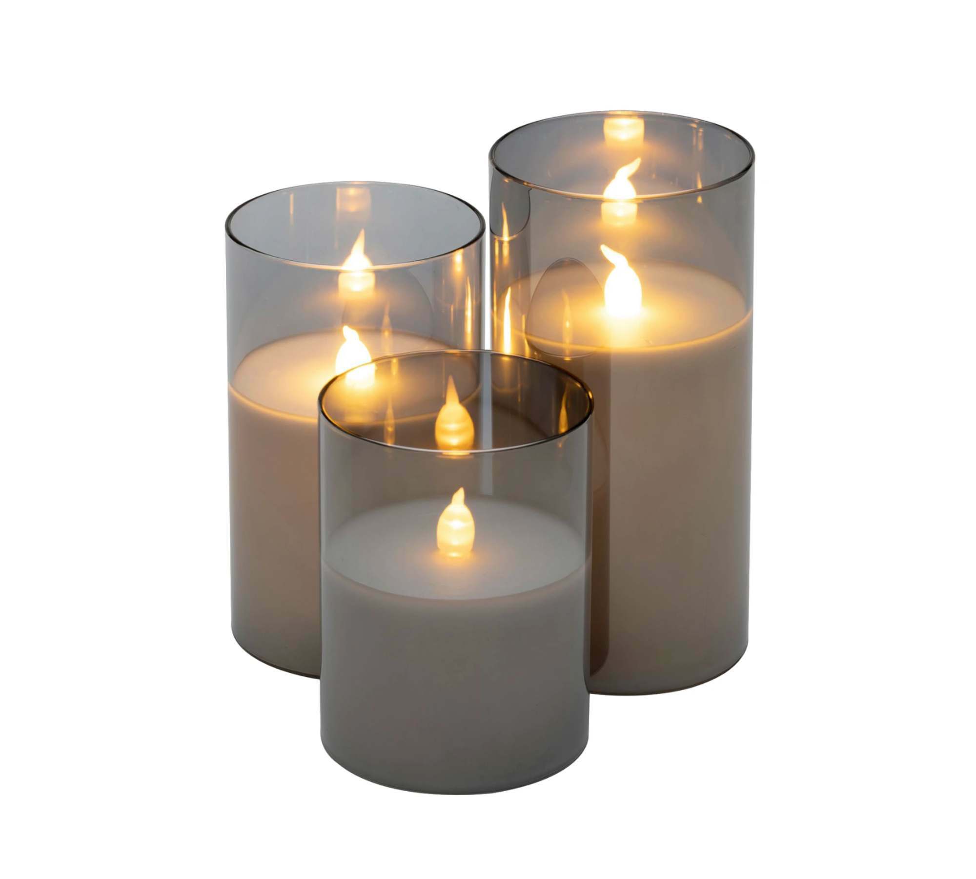 3x LED Candle Clear Glass Natural Fiber 2