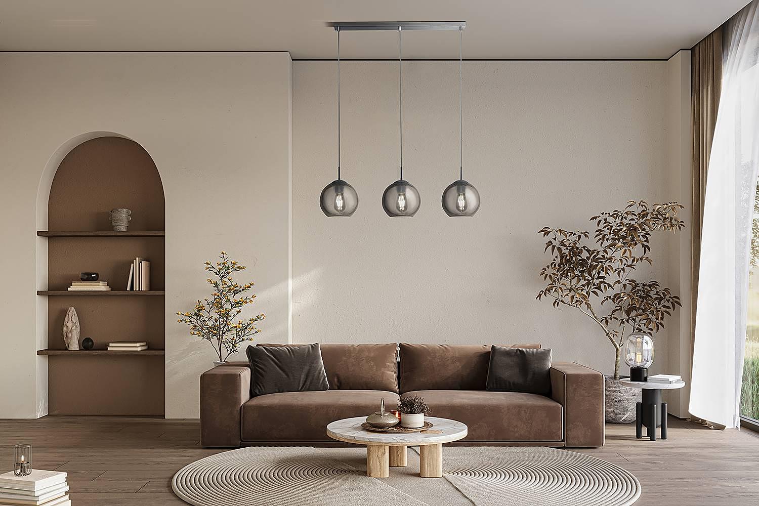 Balls Pendant Light Clear Glass Steel Black 3-light 1
