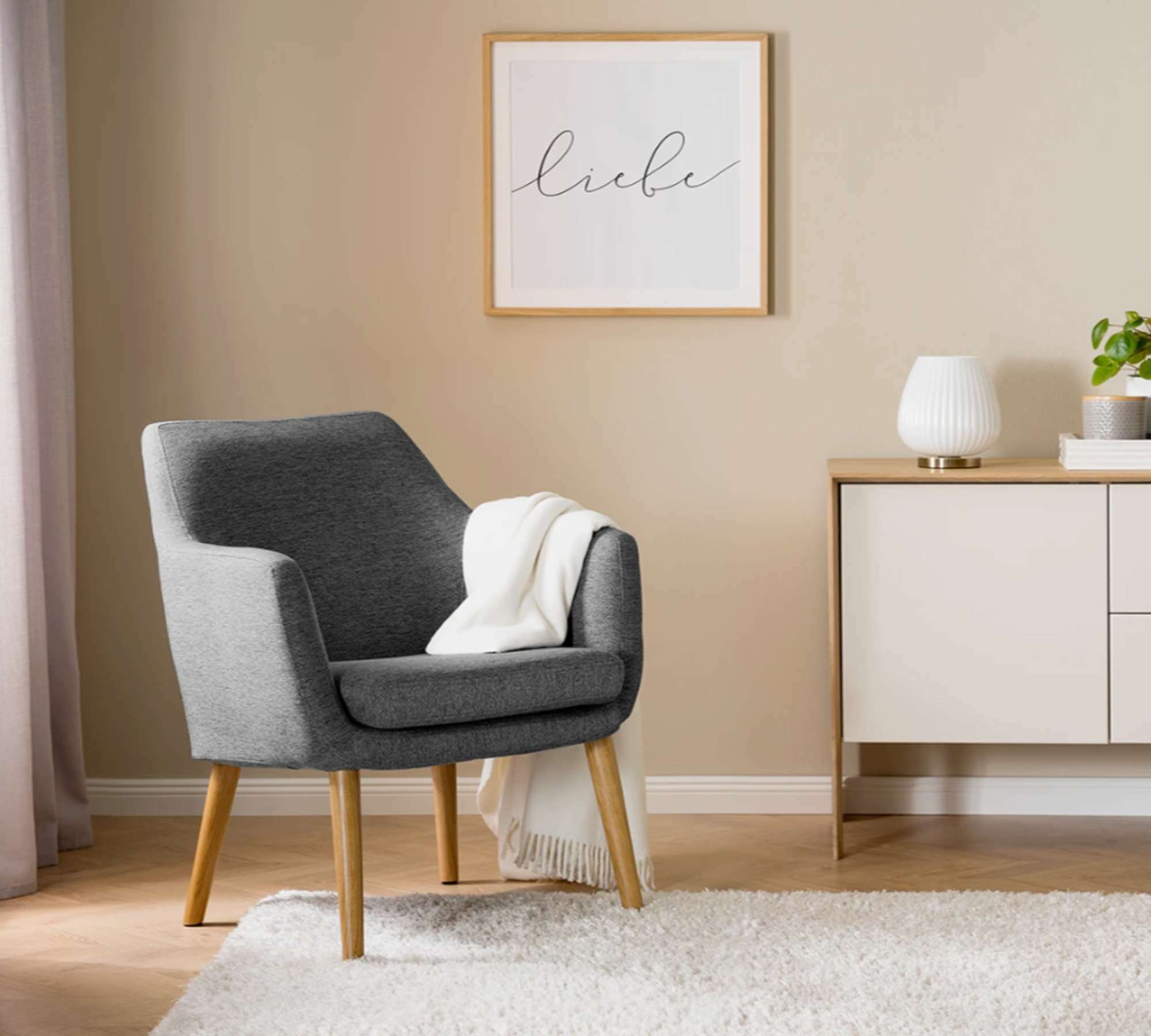Loungesessel Massivhol Webstoff Grau 0