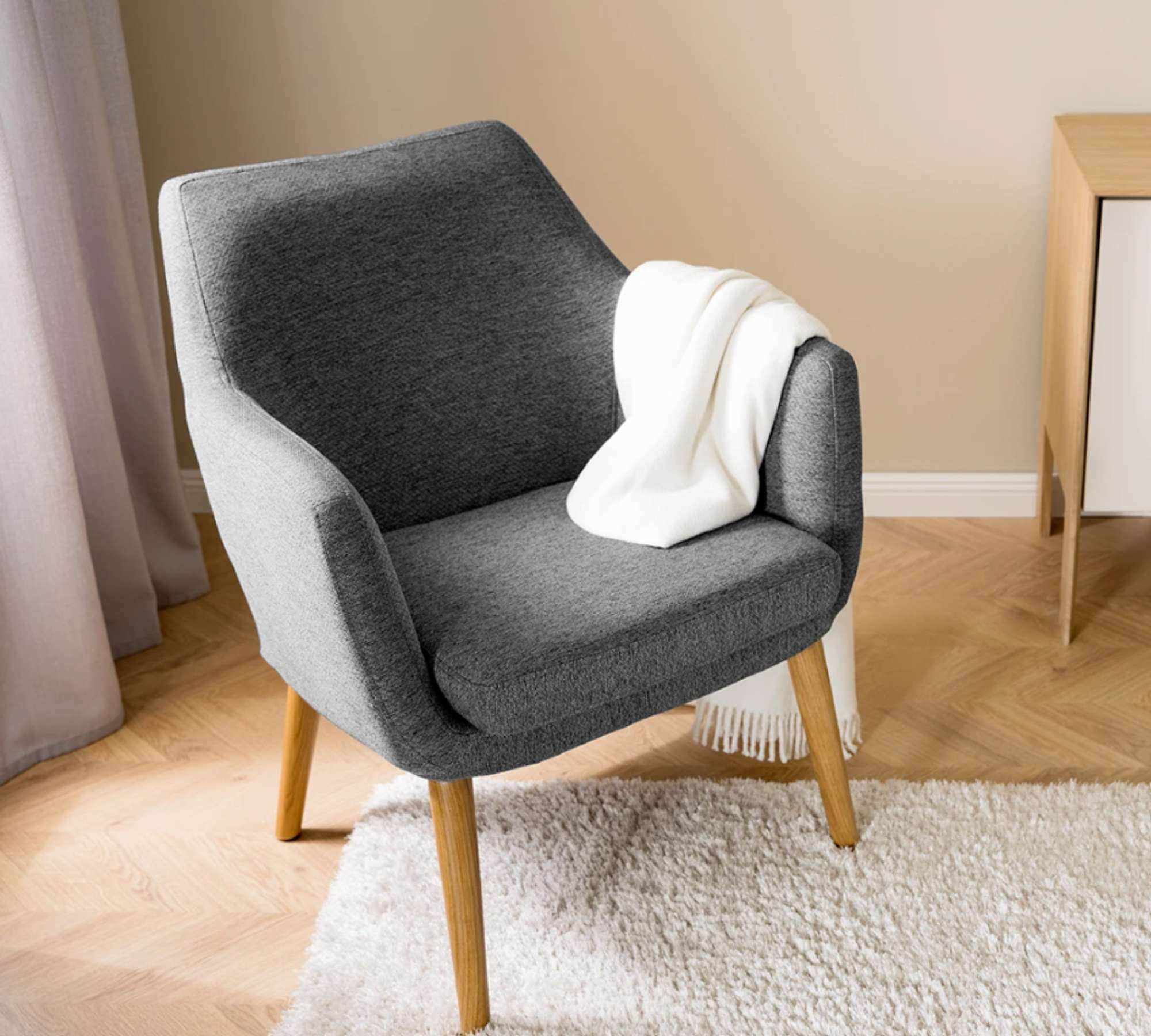 Loungesessel Massivhol Webstoff Grau 5