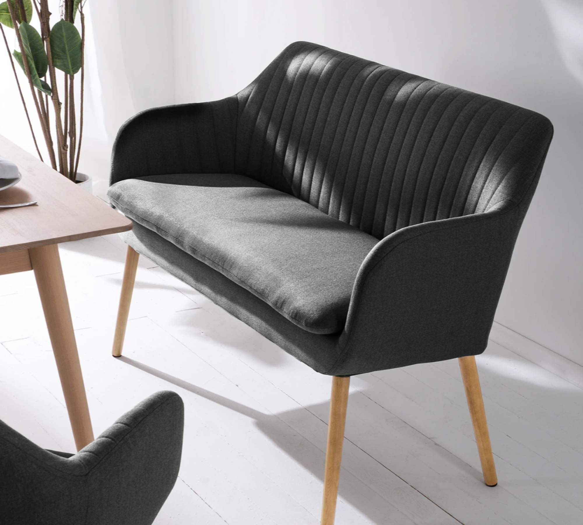 Küchensofa Webstoff Holz Grau 4