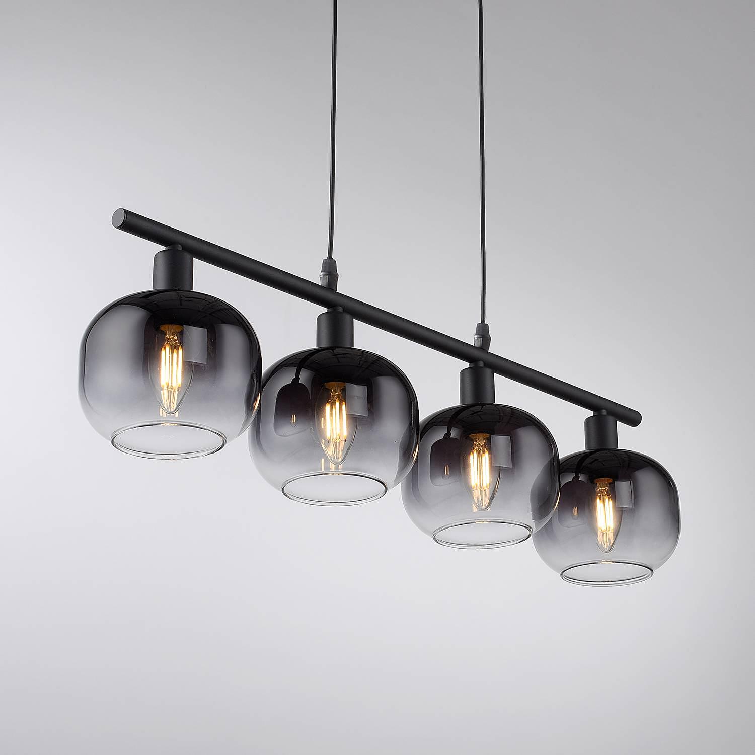 Zea Type B pendant lamp smoked glass iron 4-flame 2