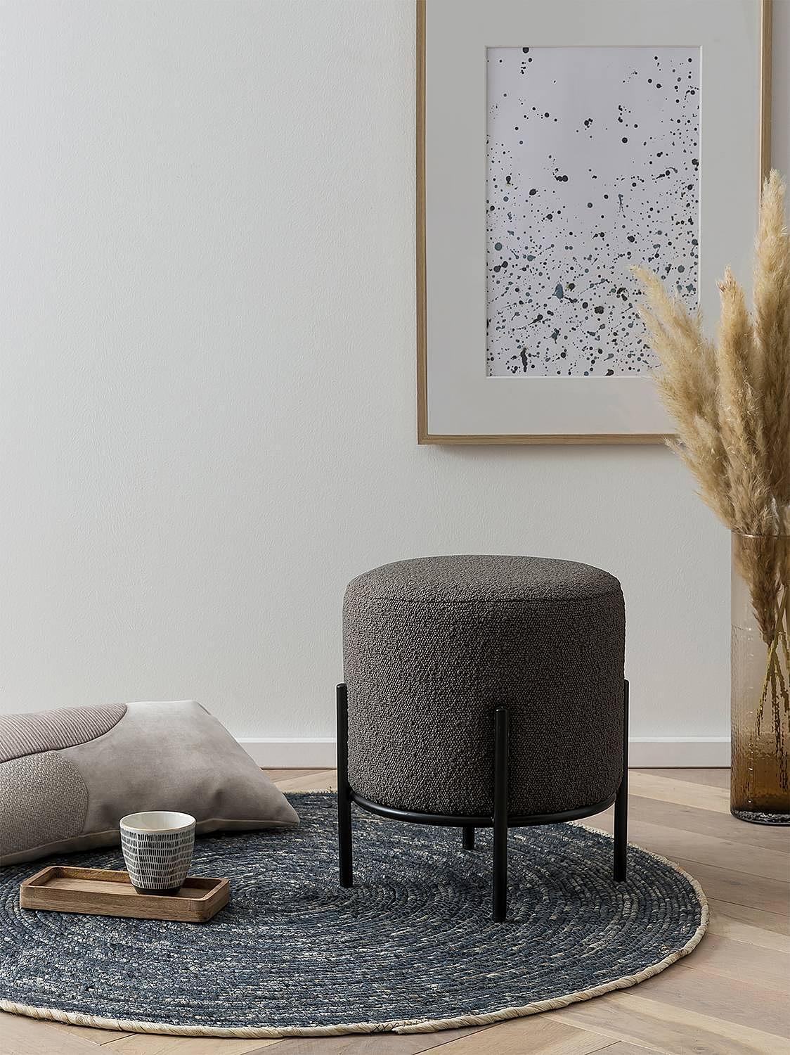 Upholstered stool Bumyra boucle anthracite 0