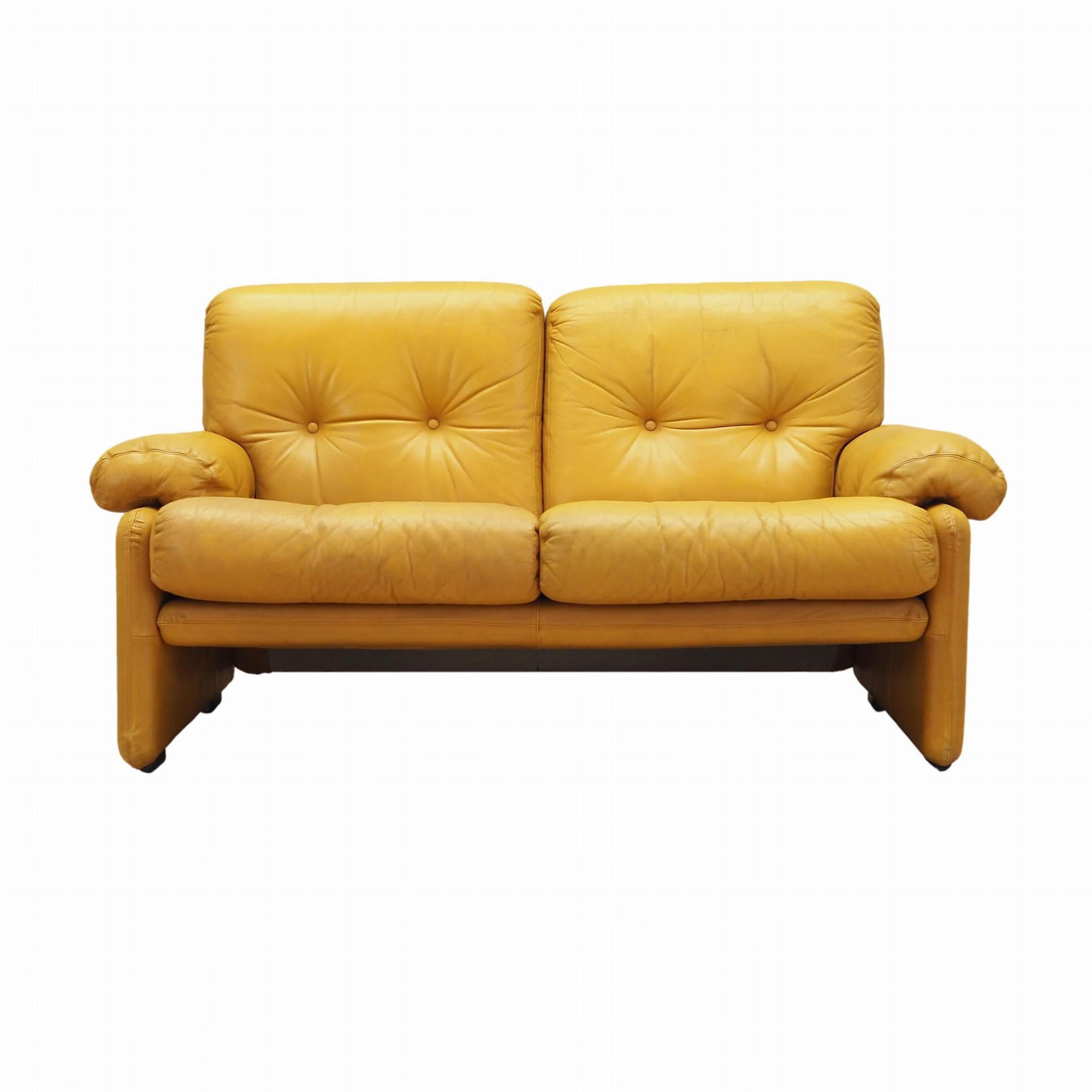 2-Sitzer Sofa Leder Gelb 1960er Jahre 0