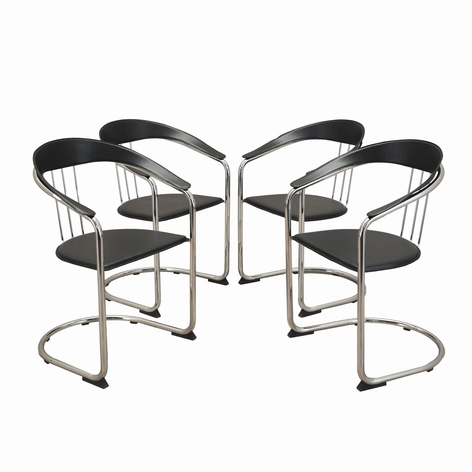 4x Dining chair leather metal 1980s 0