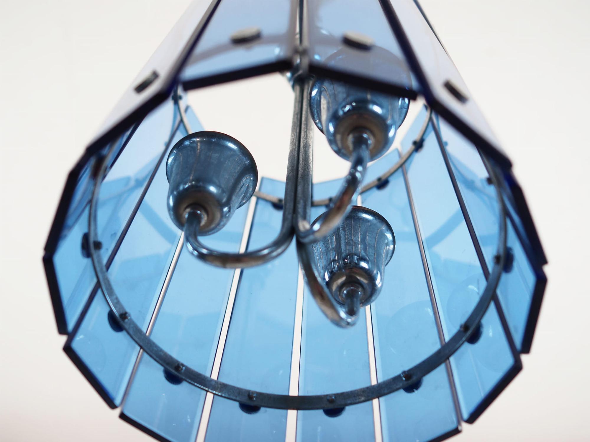 Lampada a sospensione in vetro blu anni '70 8