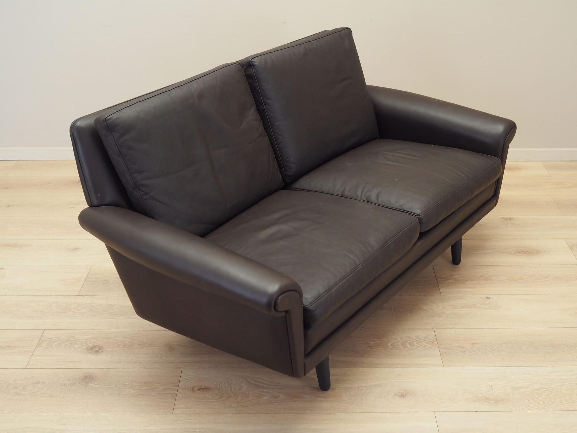 2-seater sofa leather brown 1960s 9