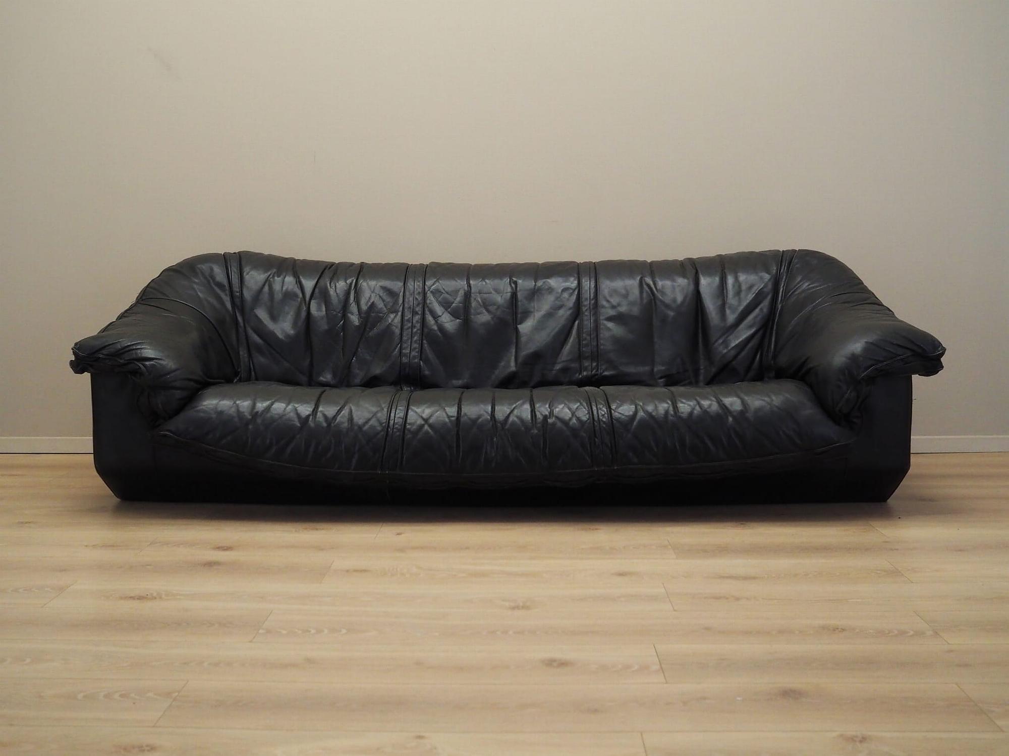 3-seater sofa leather black 1960s 1