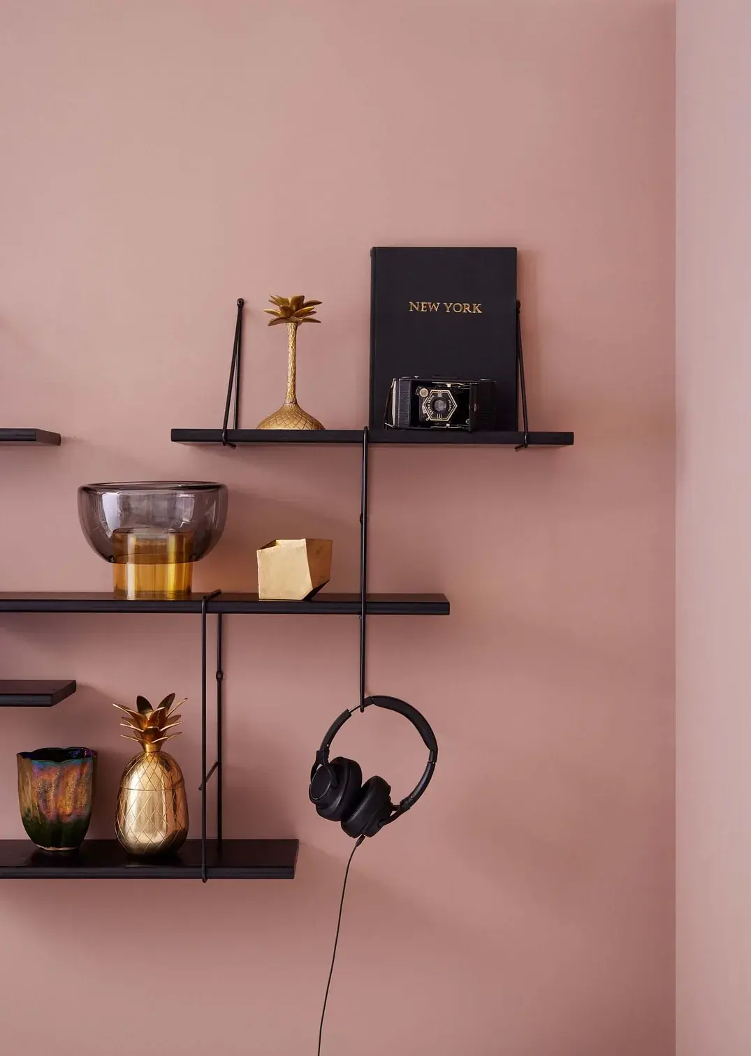 Shrink Wall shelf Beech wood Steel Black 2