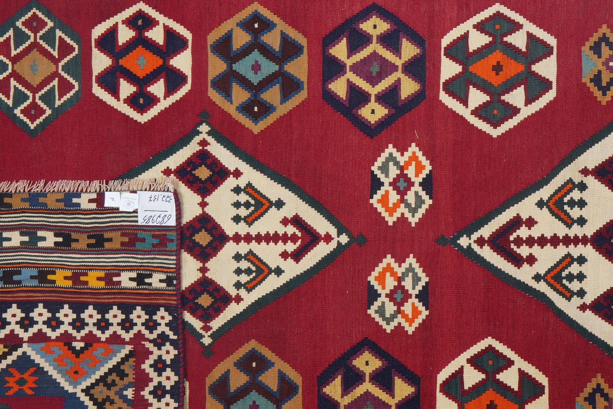 Gashgai Kilim Teppich Rot 322x137cm Wolle Traditionell 3