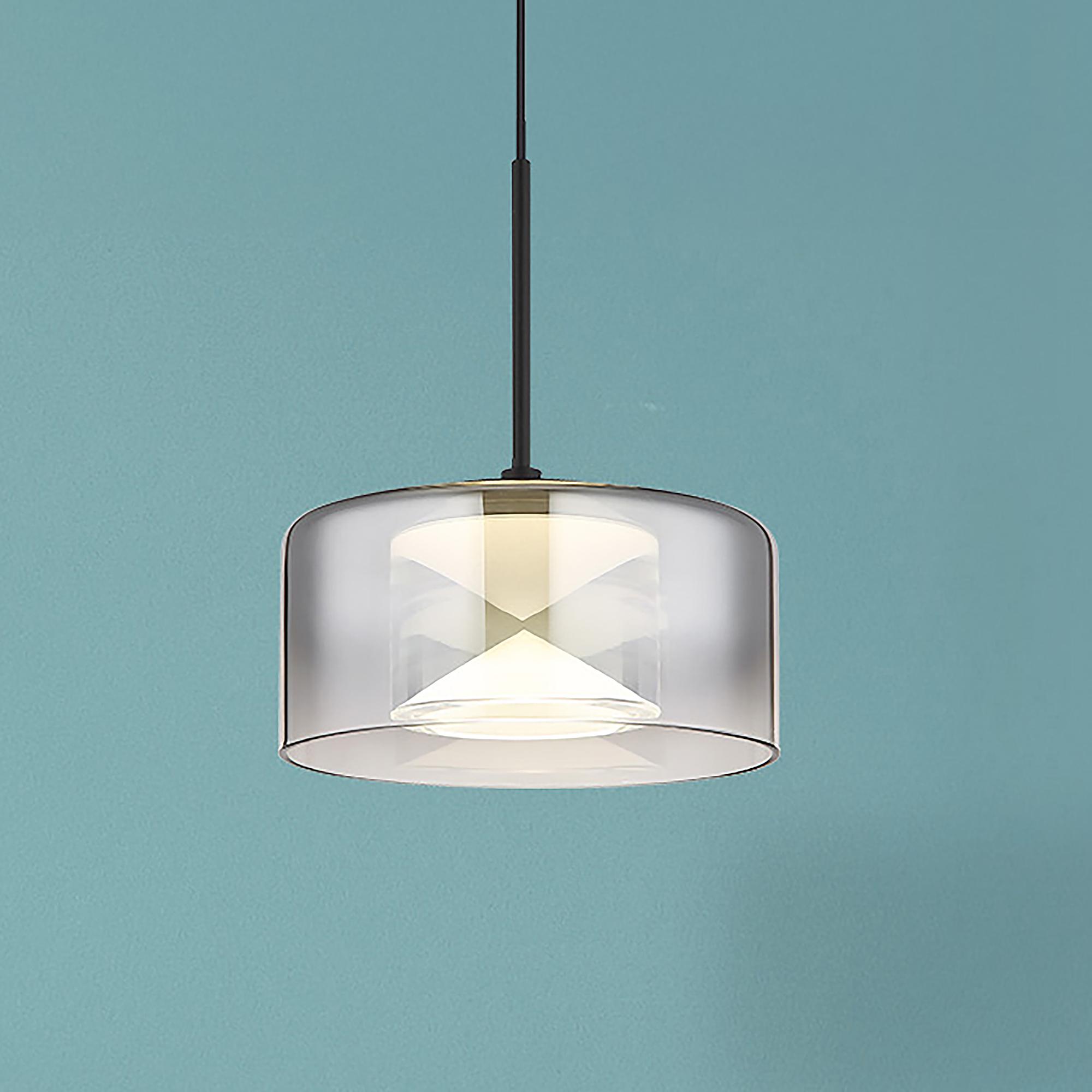 LED Pendant Lamp Belinda Smoked Glass Iron Black 1