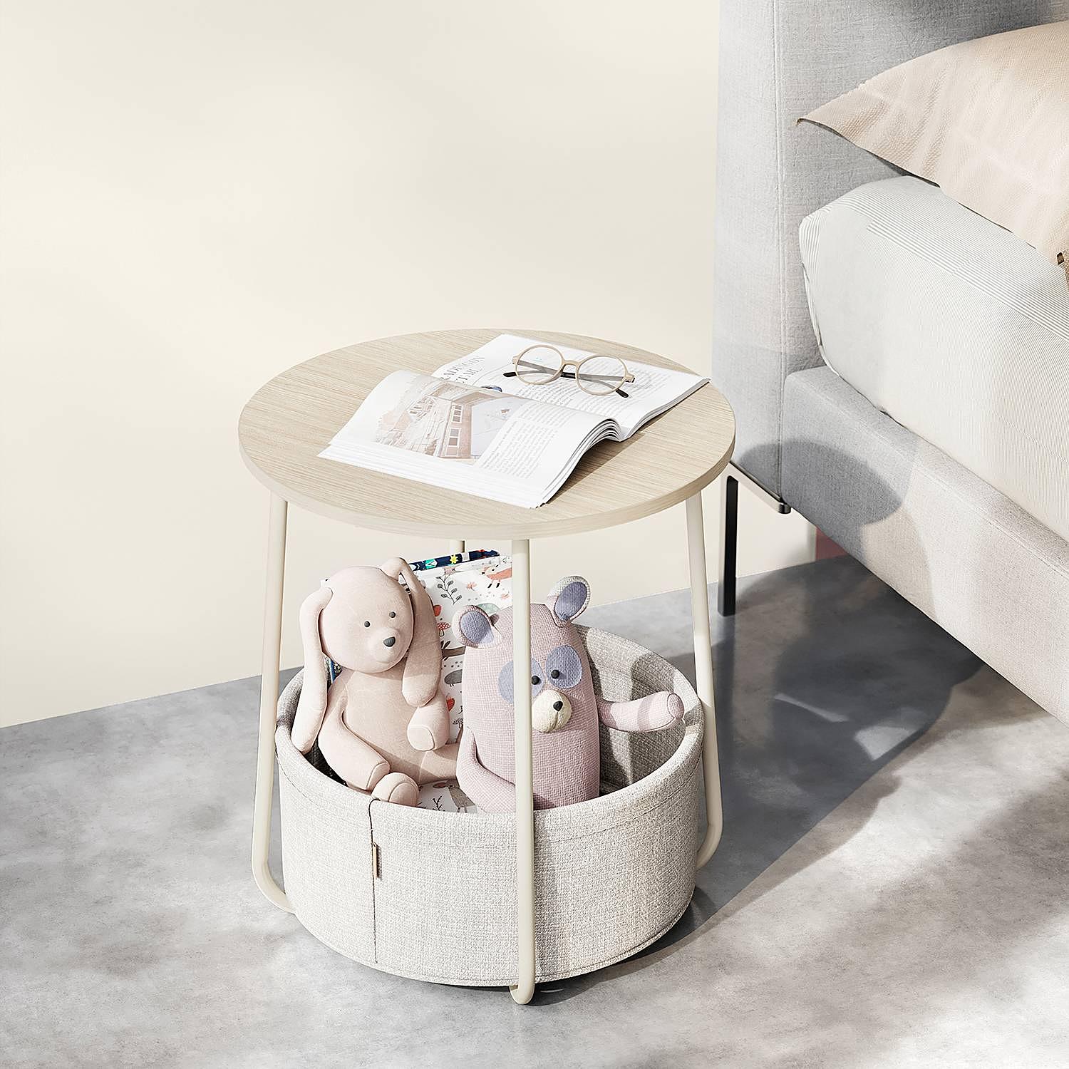 Ponoka Side Table with Basket Beige 2