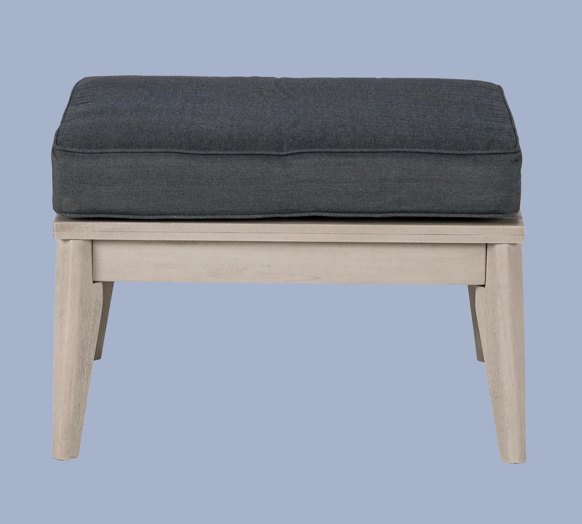 Indoor-Outdoor Loungehocker aus Akazienholz, Sitzkissen Grau 1