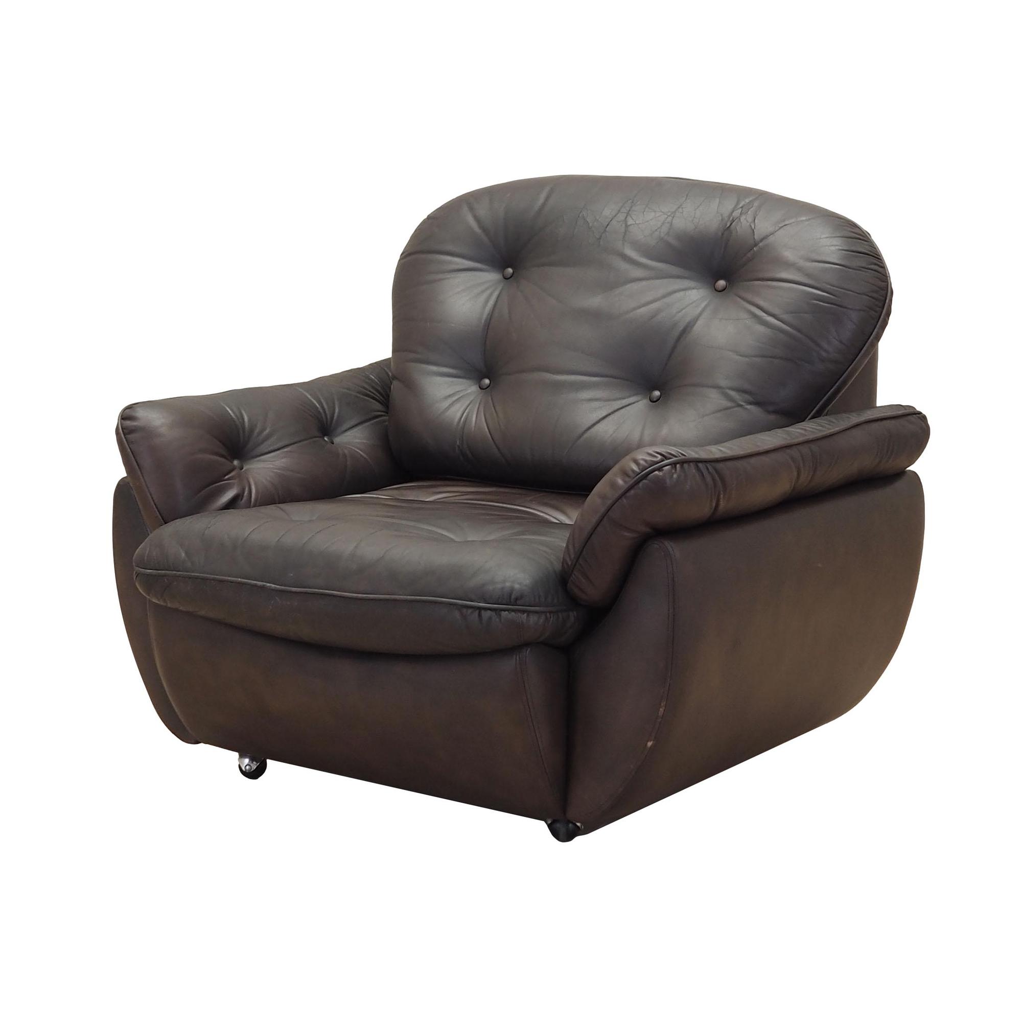 Poltrona con rotelle in pelle marrone anni '70 0