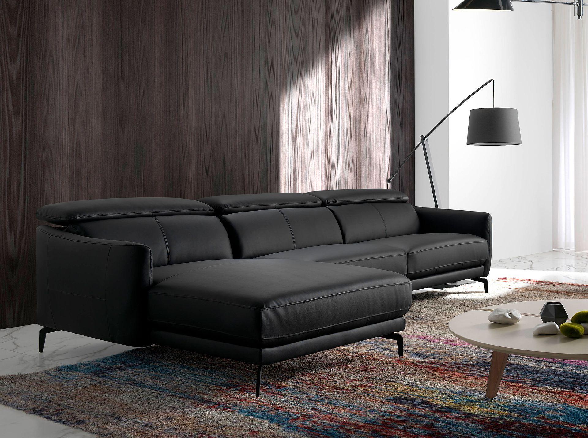 Sofa Chaise Lounge Left Leather Black 0