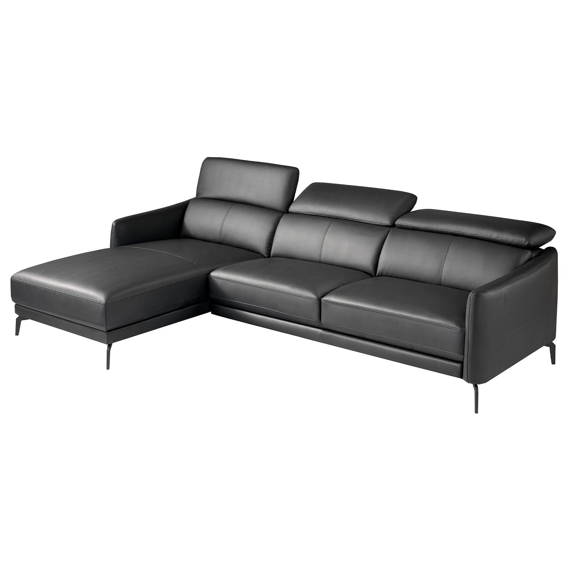 Sofa Chaise Lounge Left Leather Black 4