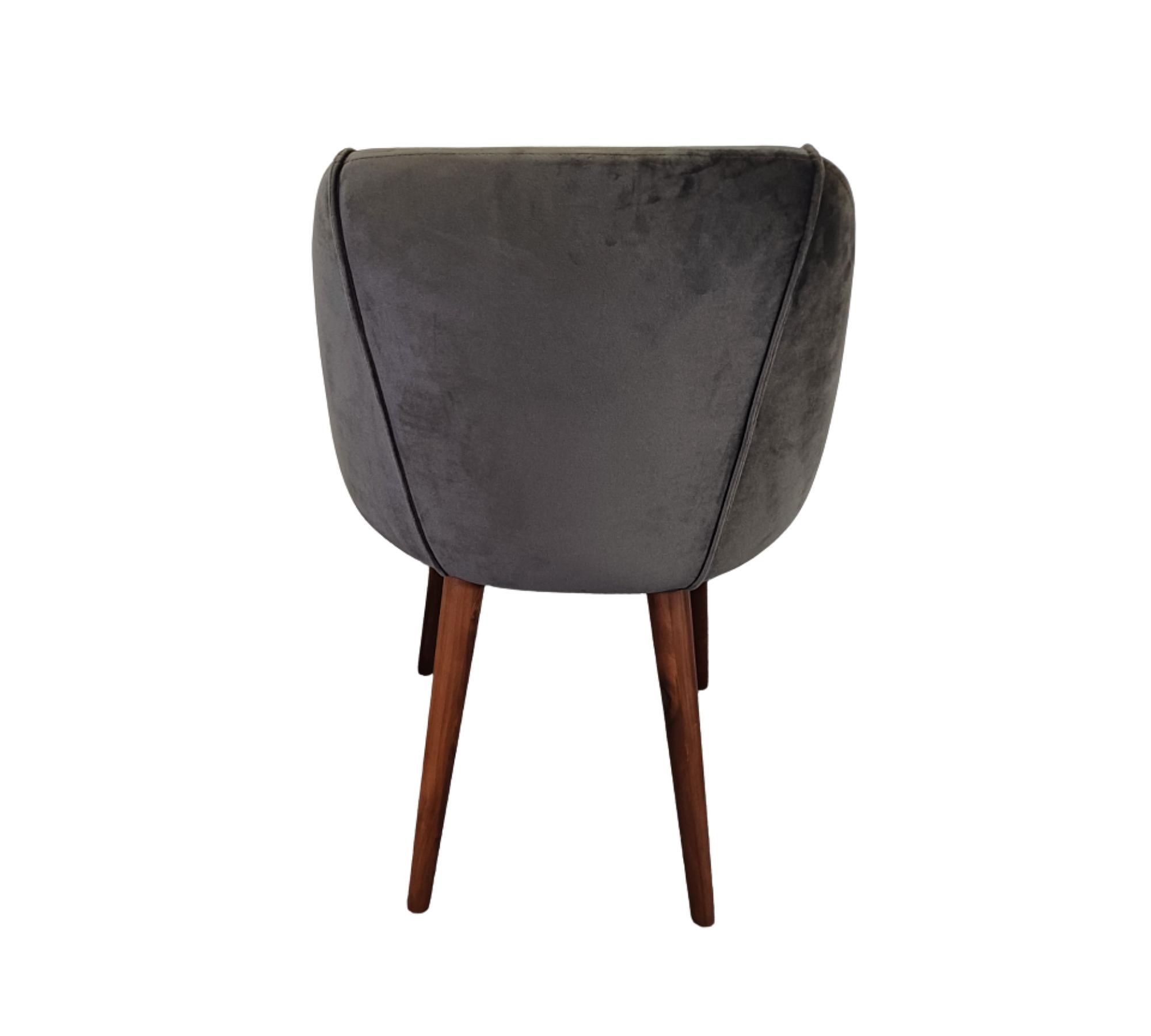 2x Lule Dining Chair Walnut Wood Velvet Anthracite 6