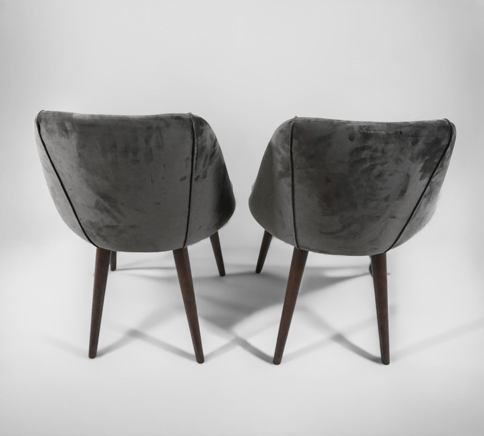 2x Lule Dining Chair Walnut Wood Velvet Anthracite 2